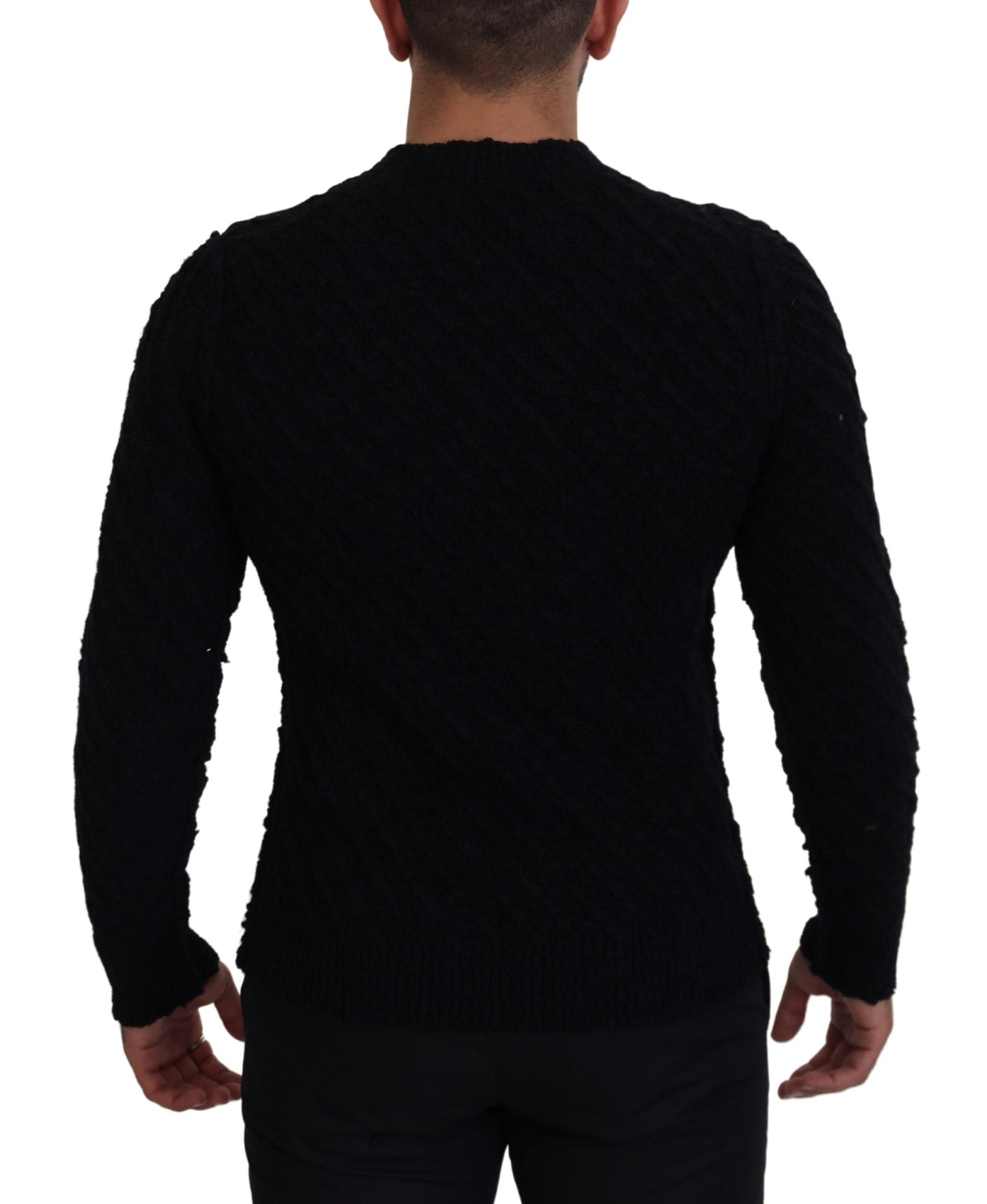 Schwarzer Strickpullover aus Wolle mit V-Ausschnitt