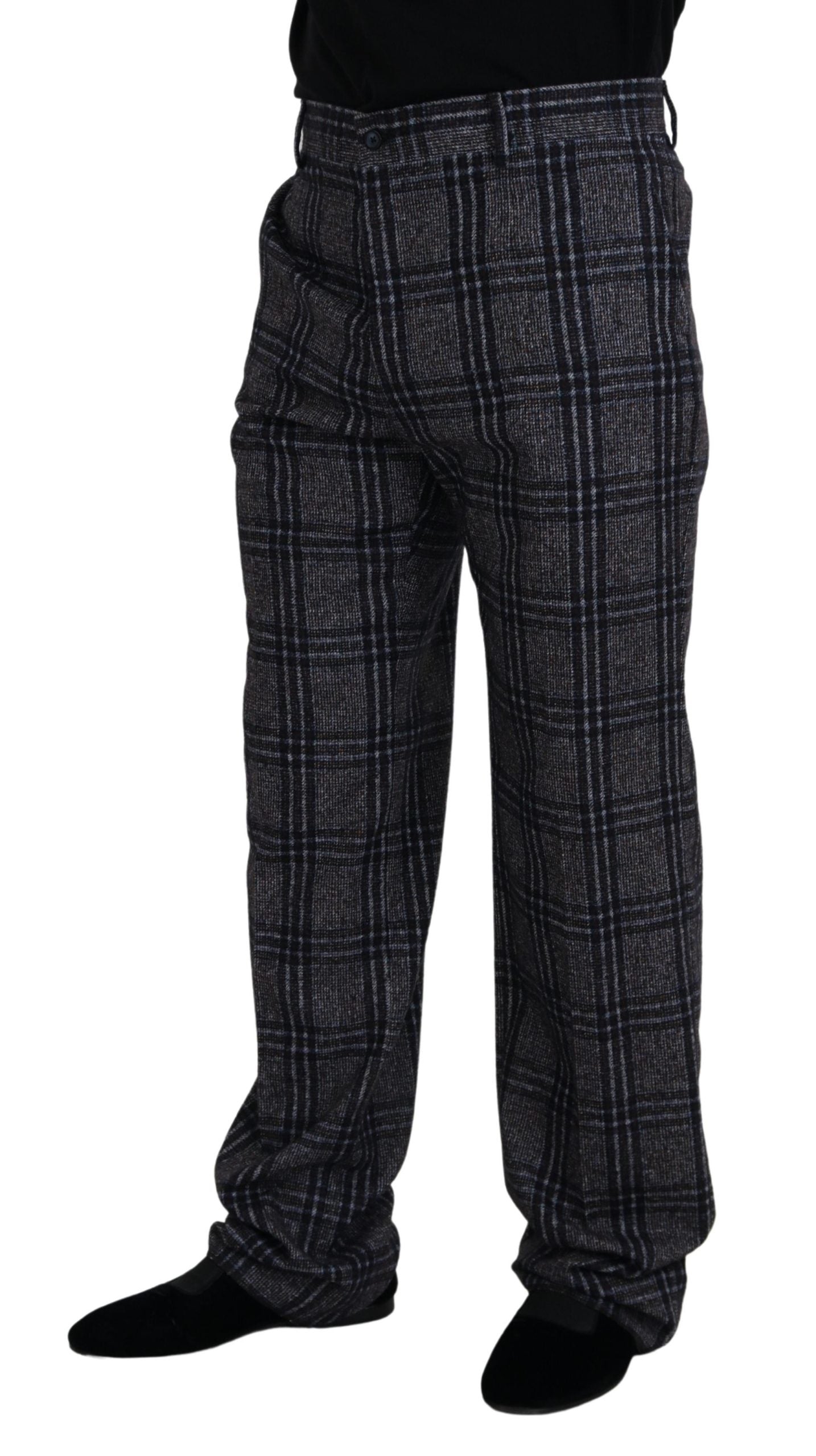 Grau karierte Herrenhose mit mittlerer Taille