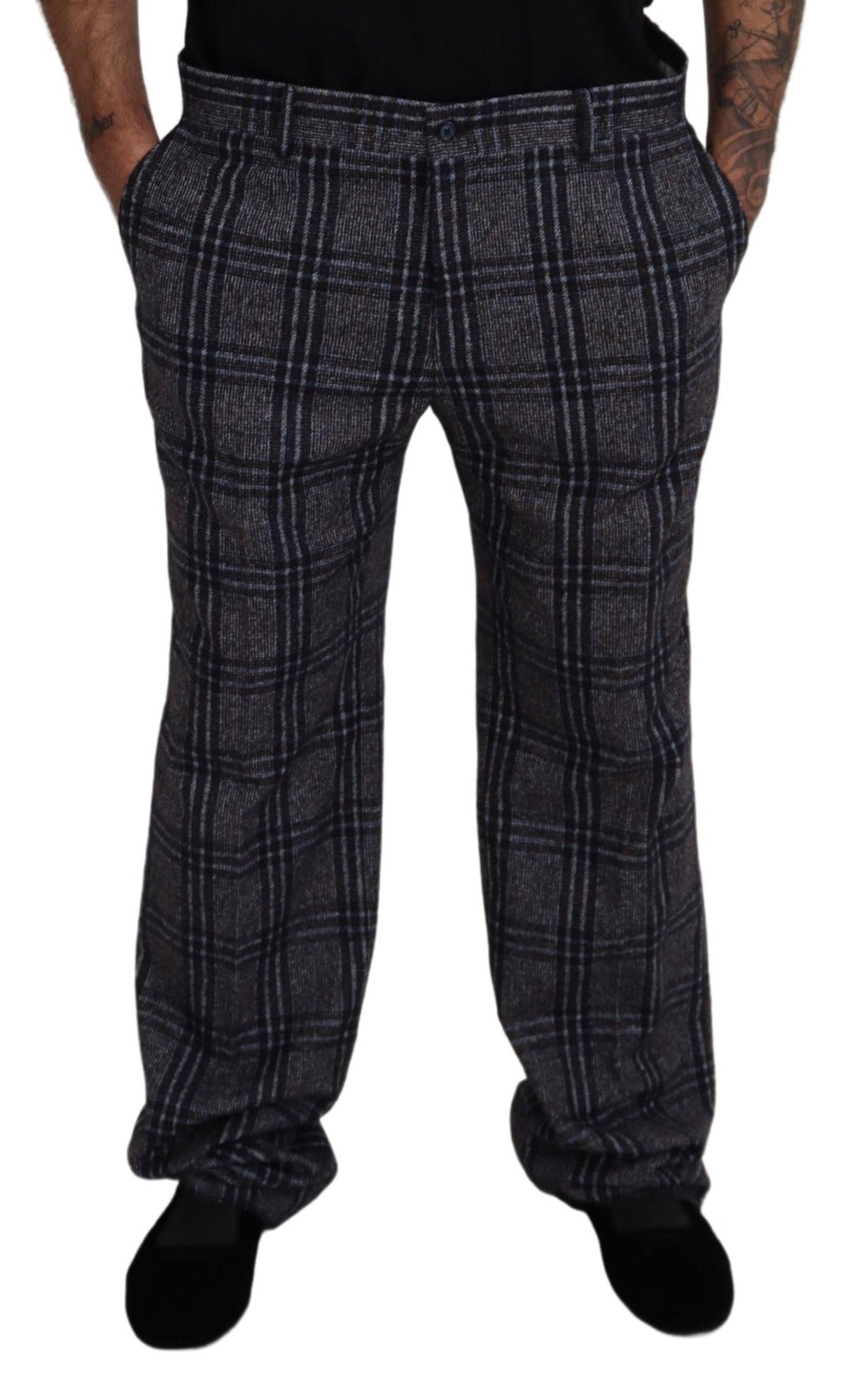 Grau karierte Herrenhose mit mittlerer Taille