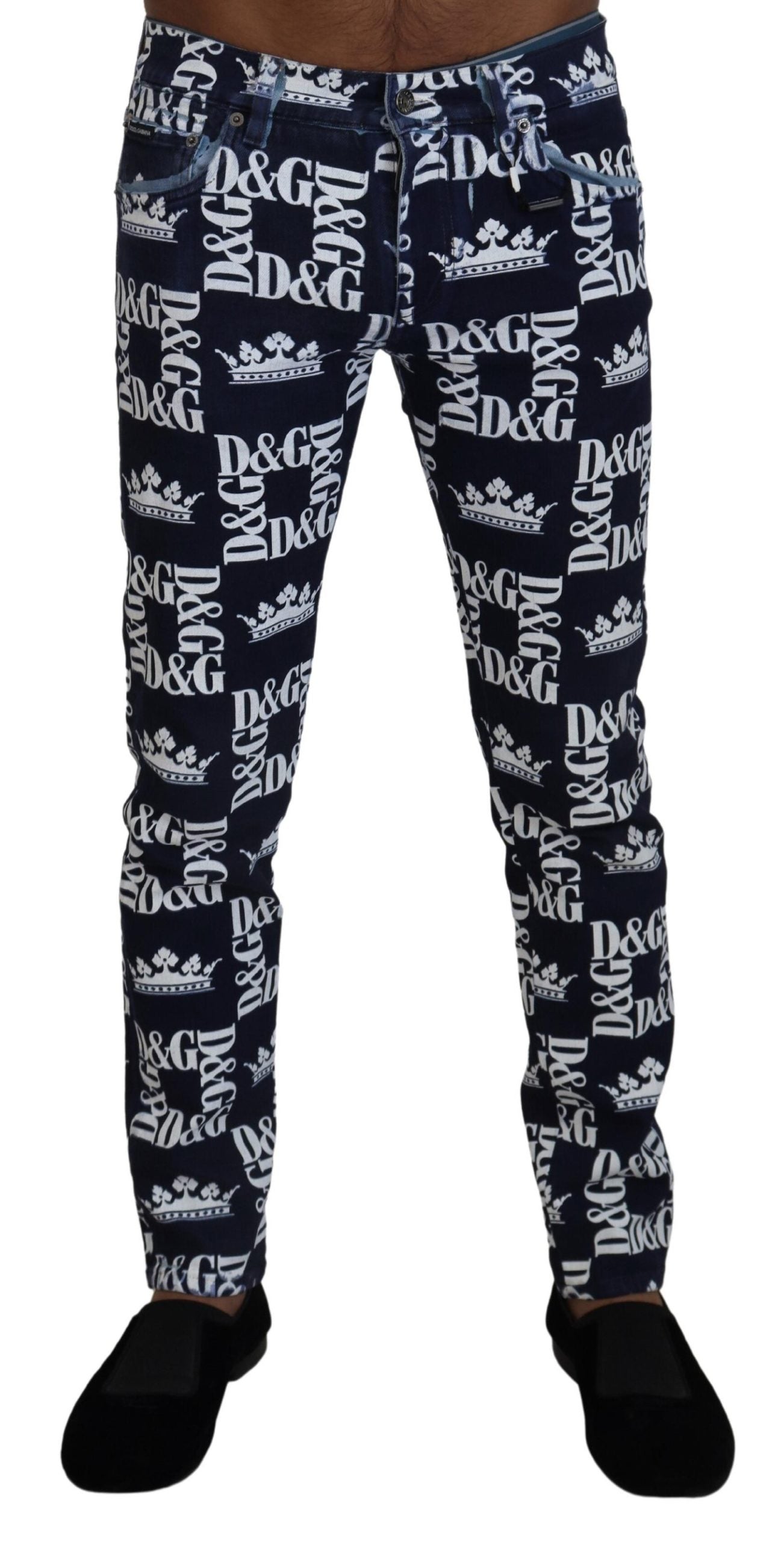 Blaue Skinny-Jeans aus Baumwolle mit Kronen-Print