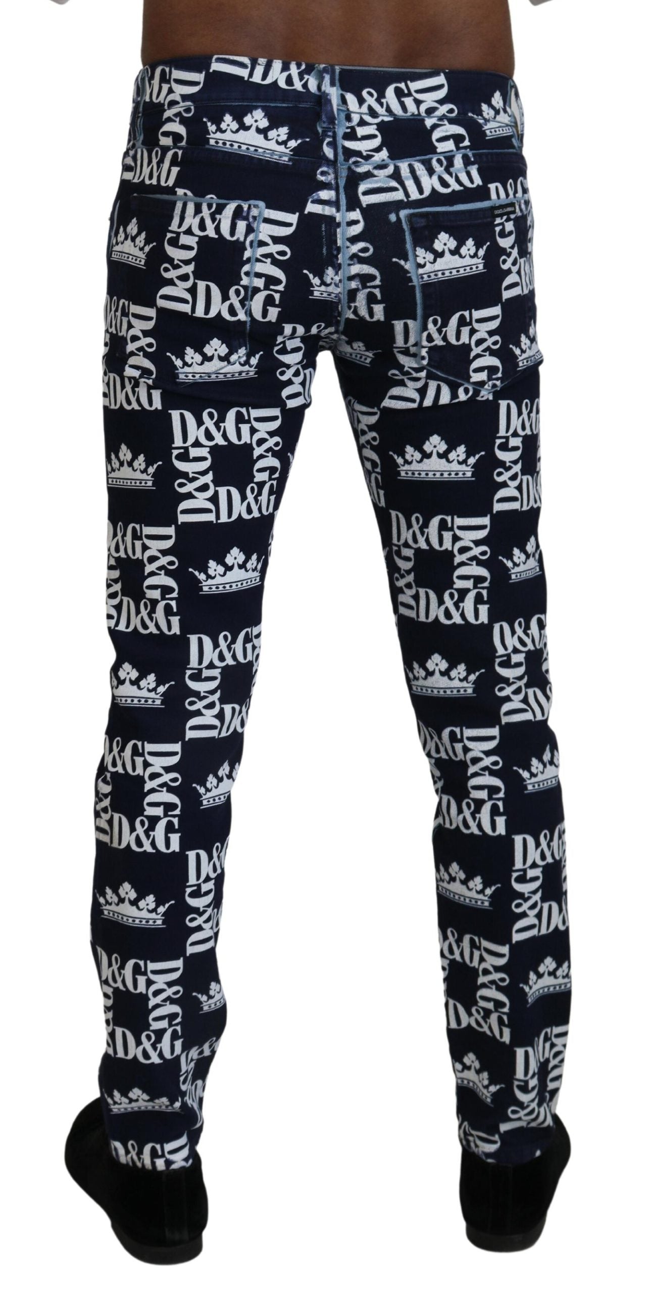 Blaue Skinny-Jeans aus Baumwolle mit Kronen-Print