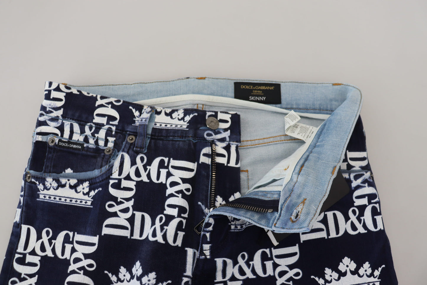 Blaue Skinny-Jeans aus Baumwolle mit Kronen-Print