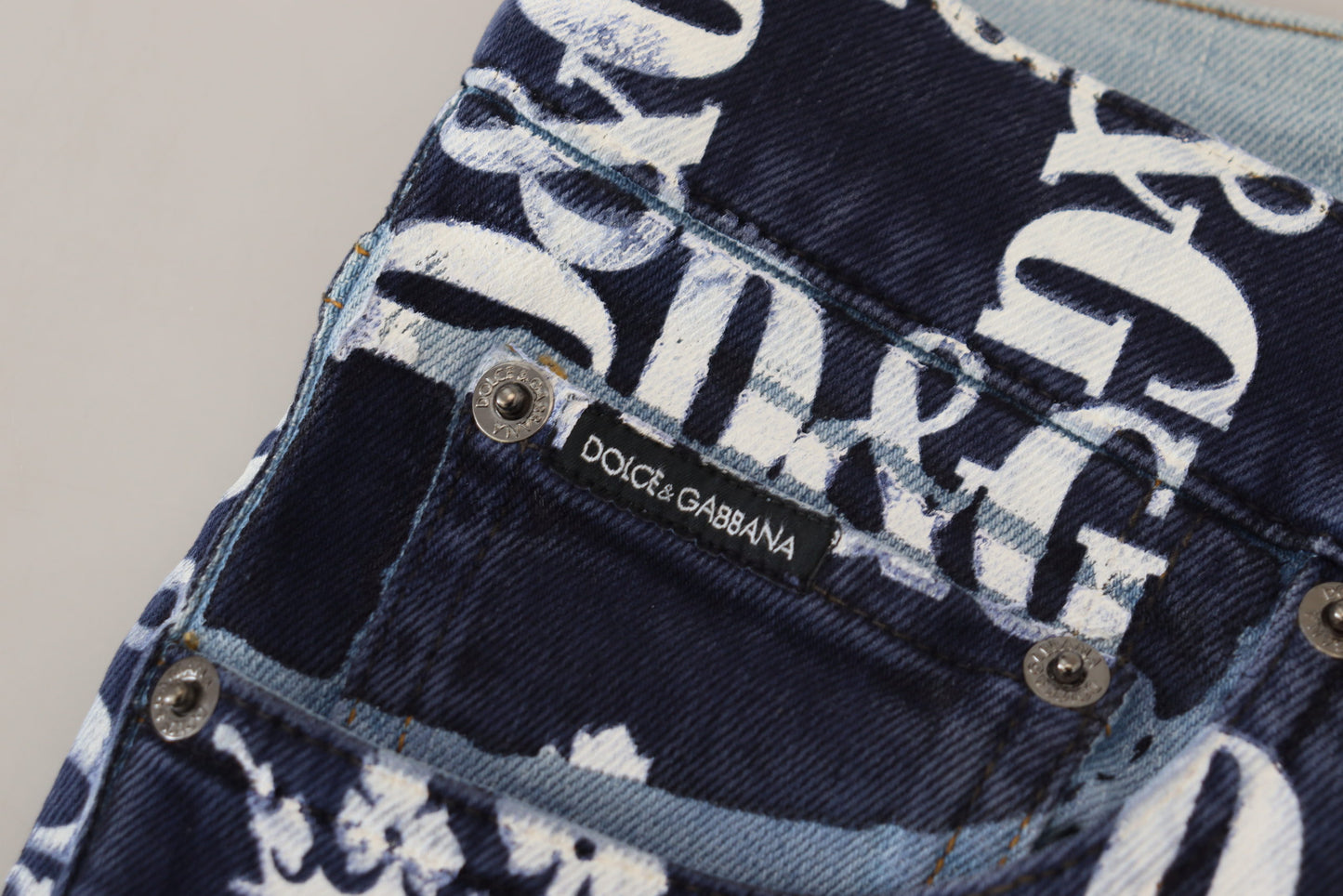 Blaue Skinny-Jeans aus Baumwolle mit Kronen-Print
