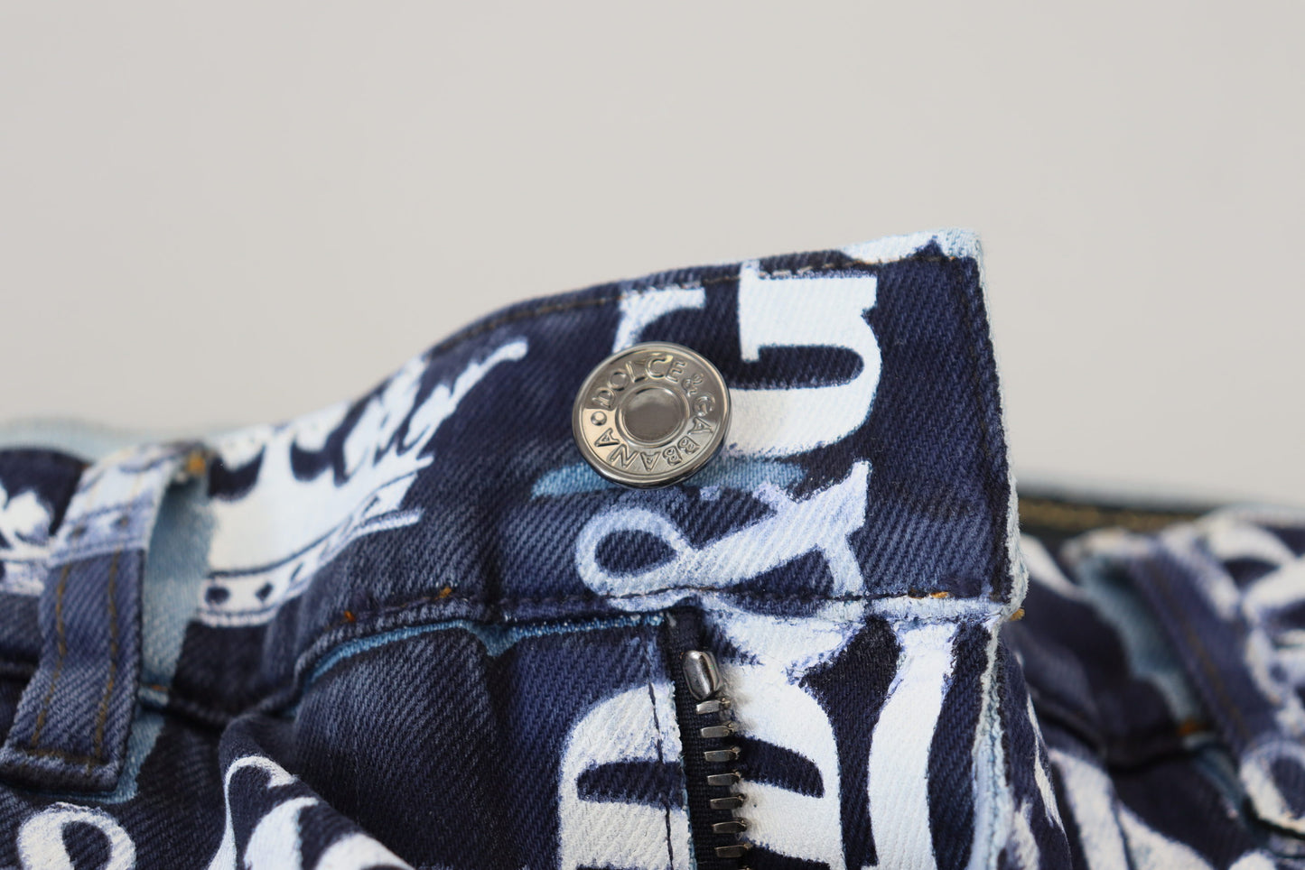 Blaue Skinny-Jeans aus Baumwolle mit Kronen-Print