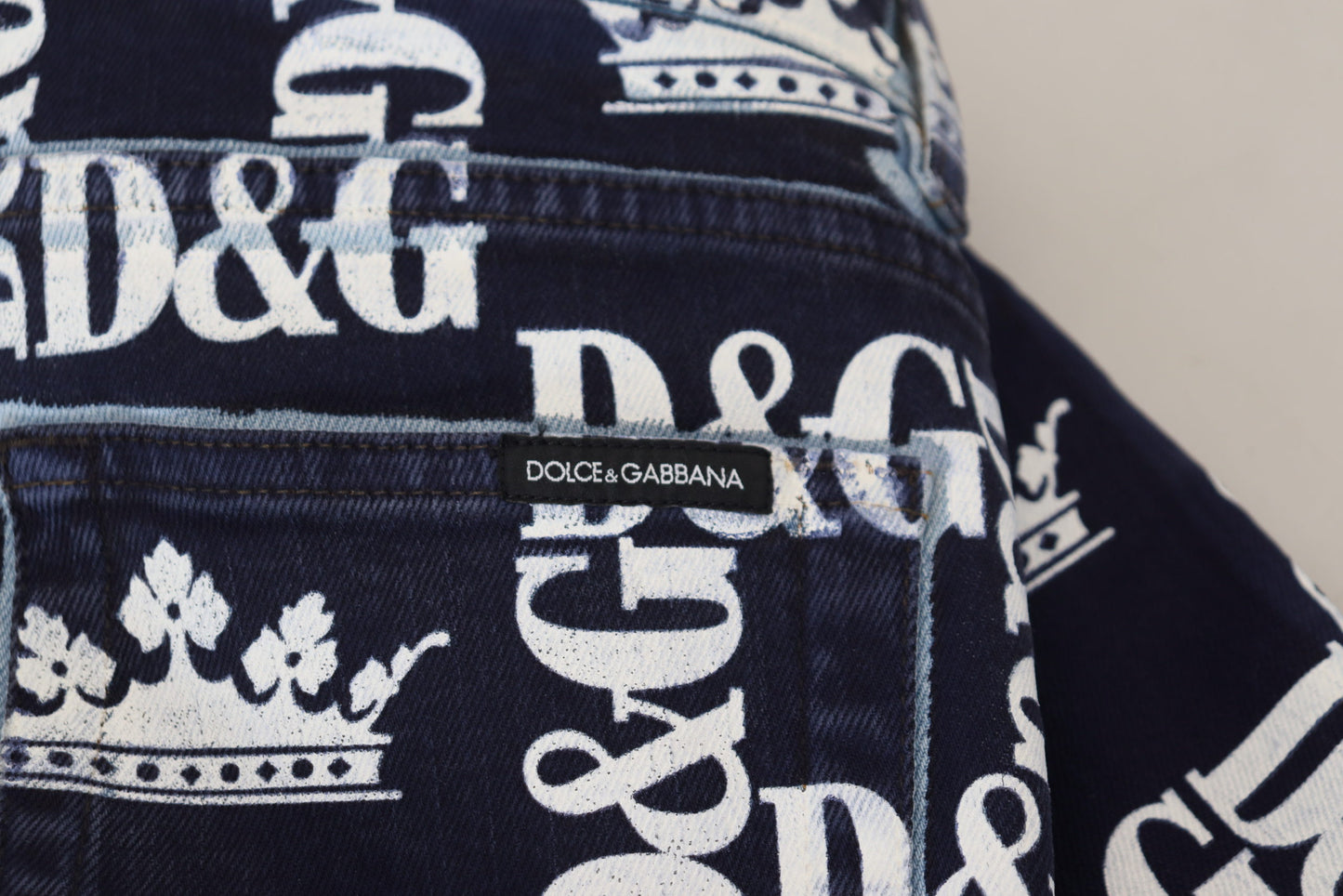 Blaue Skinny-Jeans aus Baumwolle mit Kronen-Print