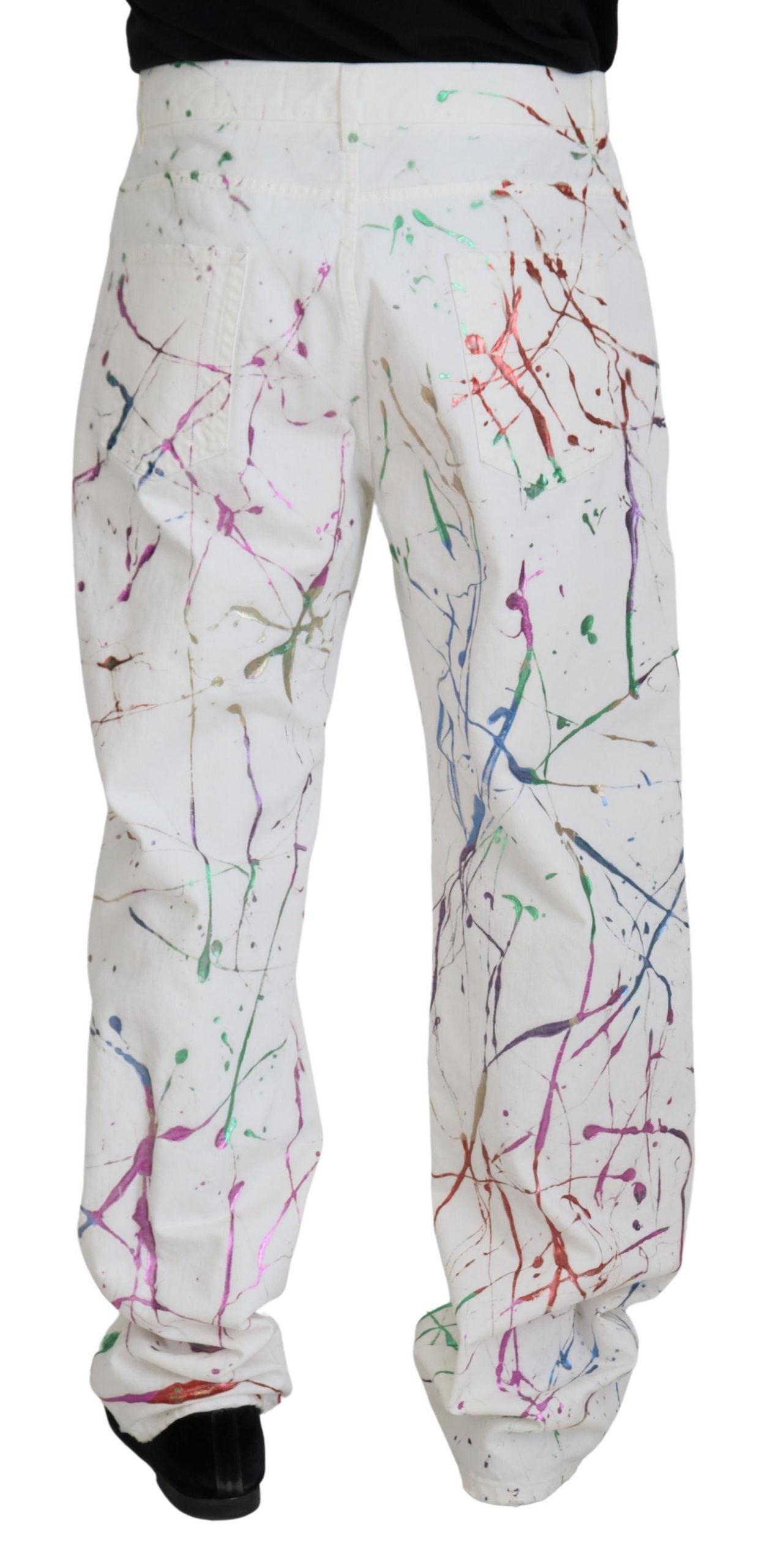 Weiße Jeanshose aus Baumwolle mit Farbspritzer-Print