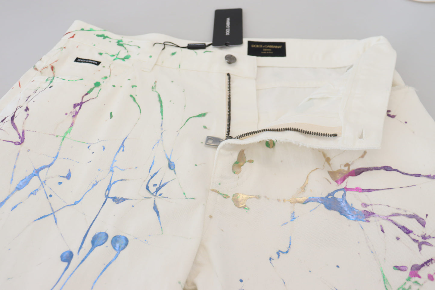 Weiße Jeanshose aus Baumwolle mit Farbspritzer-Print