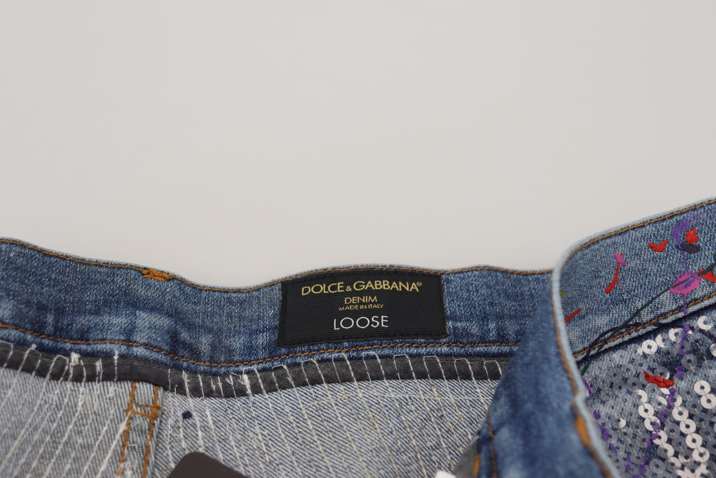 Blaue Jeans aus Baumwoll-Denim mit Farbspritzer-Print