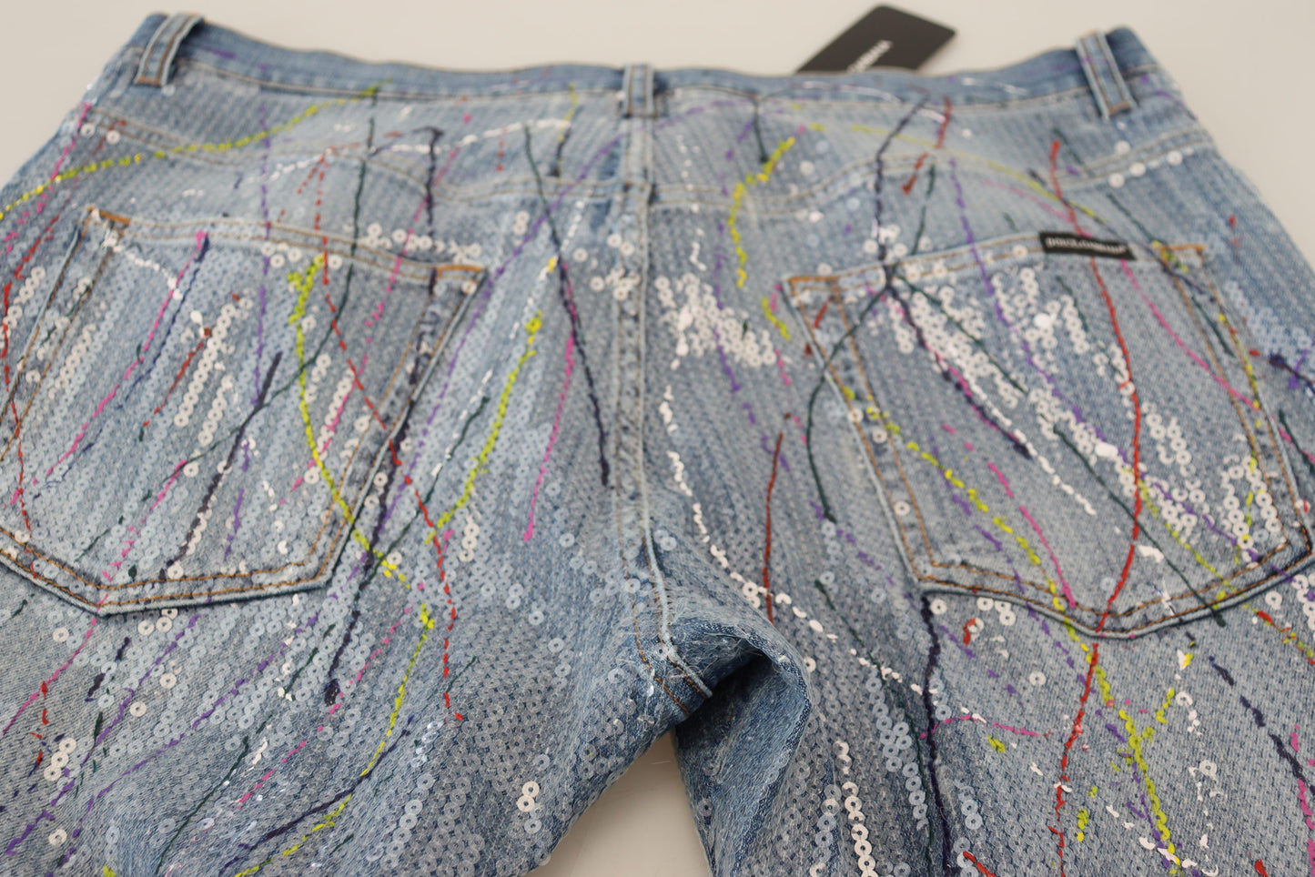 Blaue Jeans aus Baumwoll-Denim mit Farbspritzer-Print