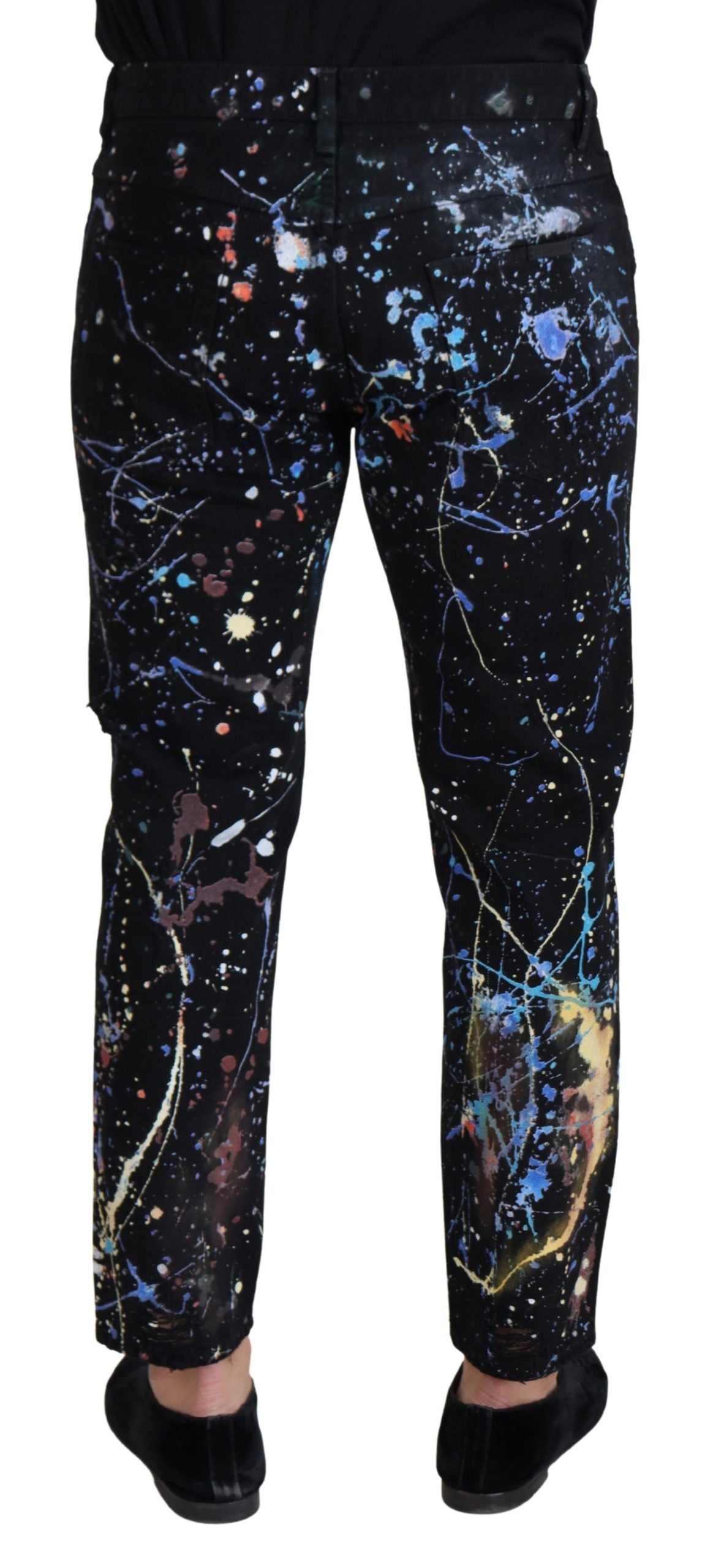 Schwarze Jeans aus Baumwoll-Denim mit Farbspritzer-Print