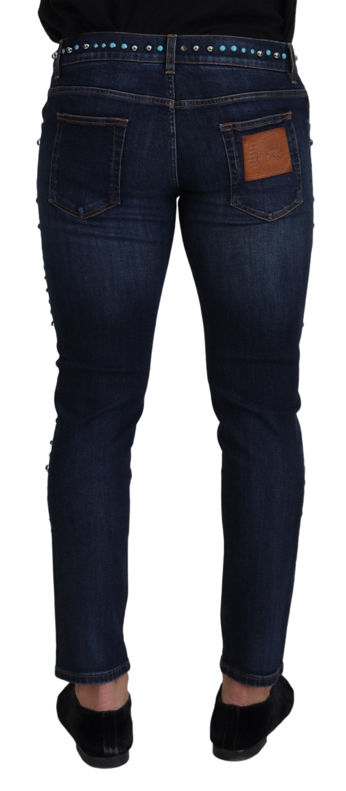 Blaue Jeans aus Baumwolle mit Nieten und niedriger Taille