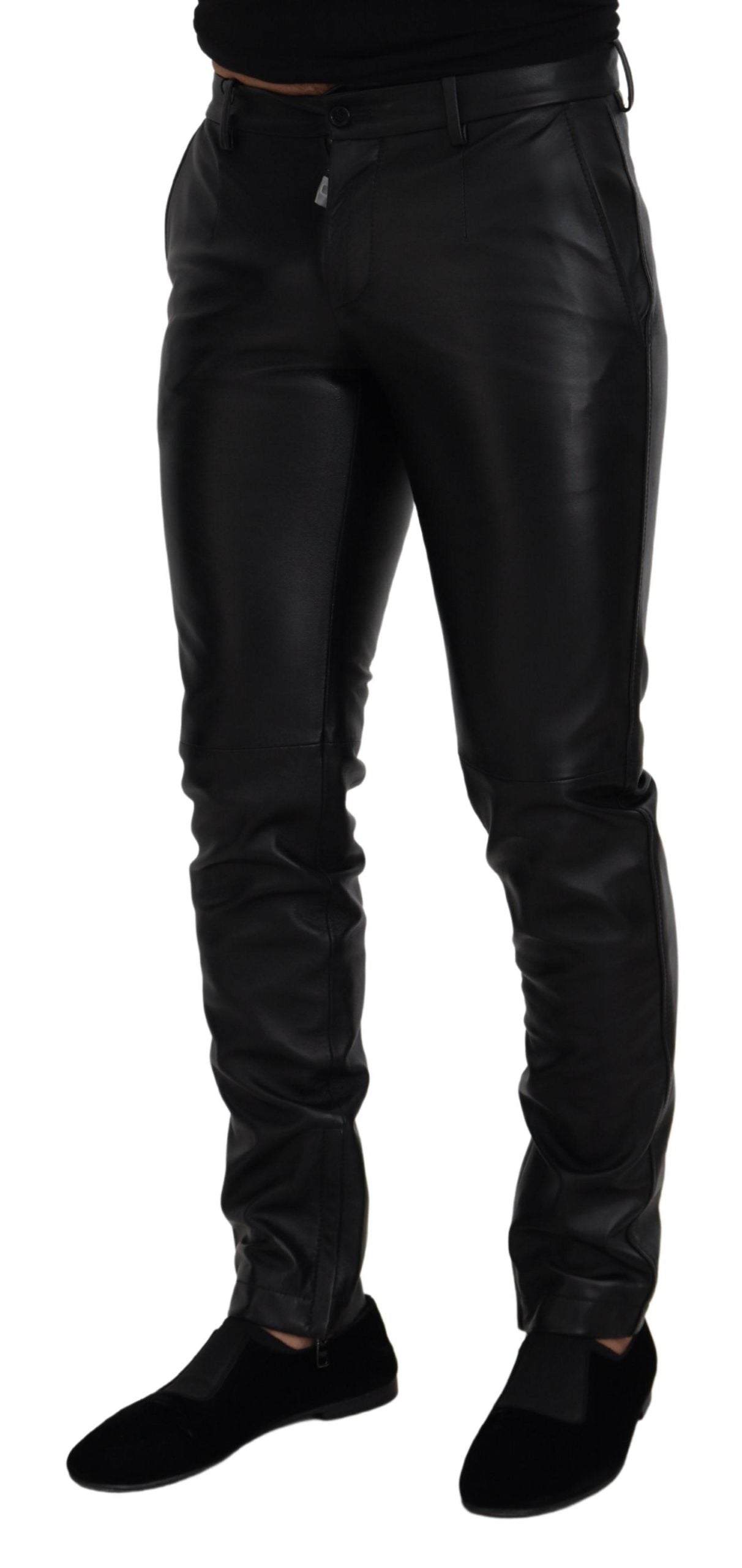 Schwarze, glänzende Skinny-Hose aus Stretch