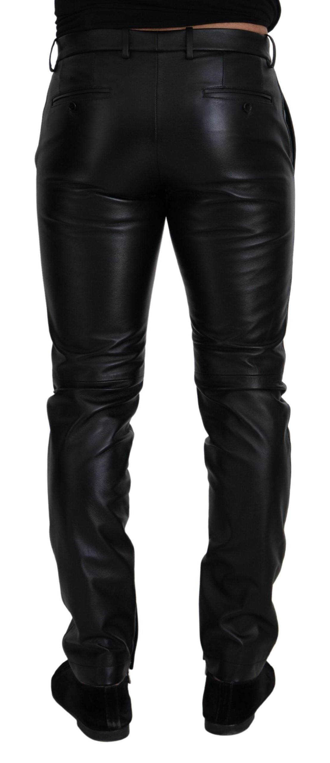 Schwarze, glänzende Skinny-Hose aus Stretch