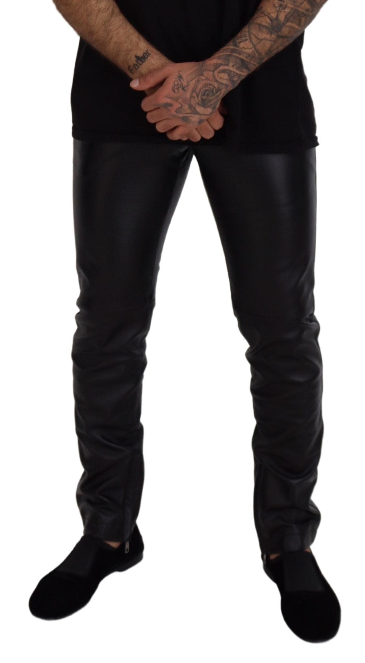 Schwarze, glänzende Skinny-Hose aus Stretch