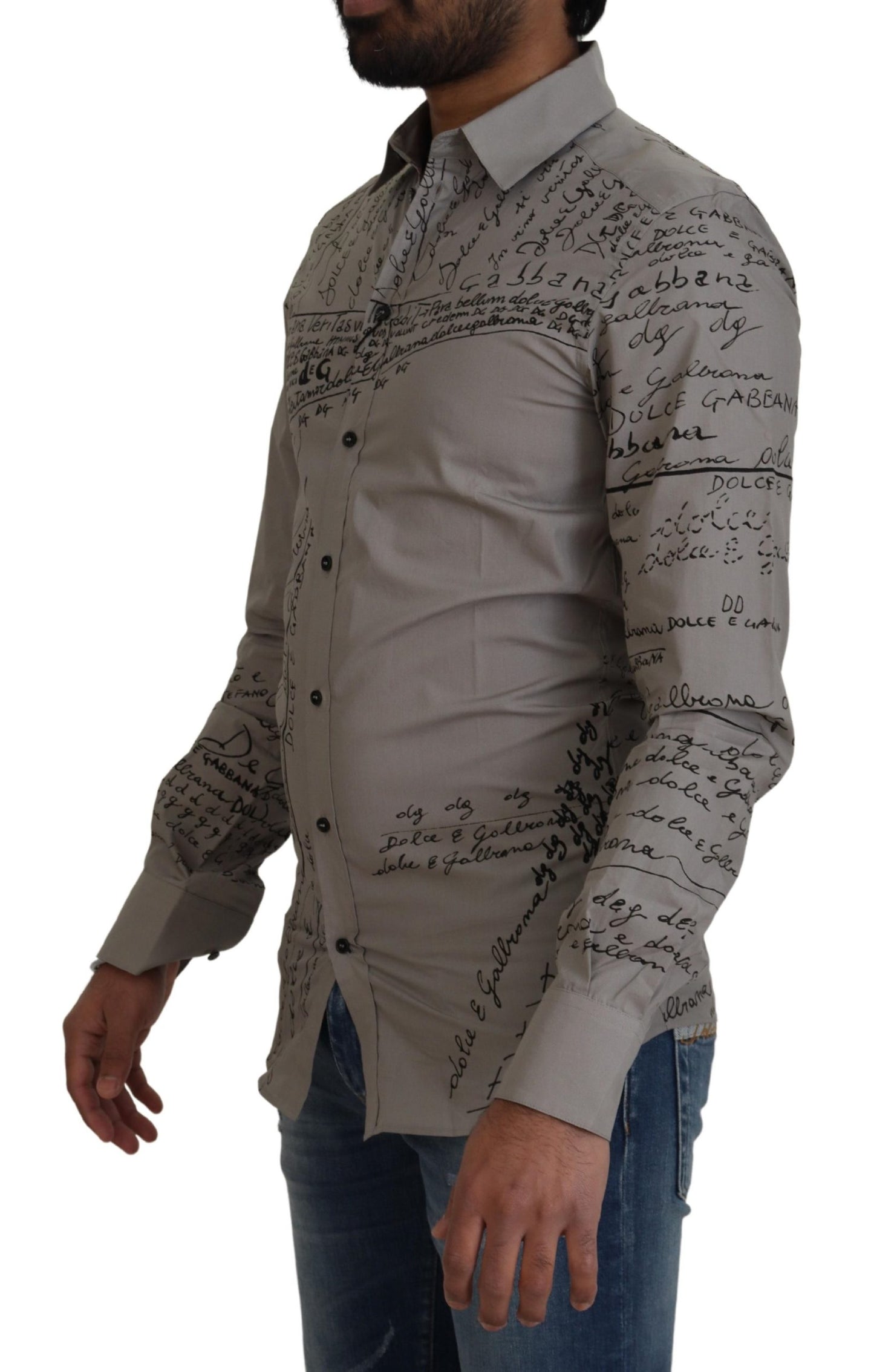 Graues, bedrucktes Slim-Fit-Kleid aus Baumwolle GOLD