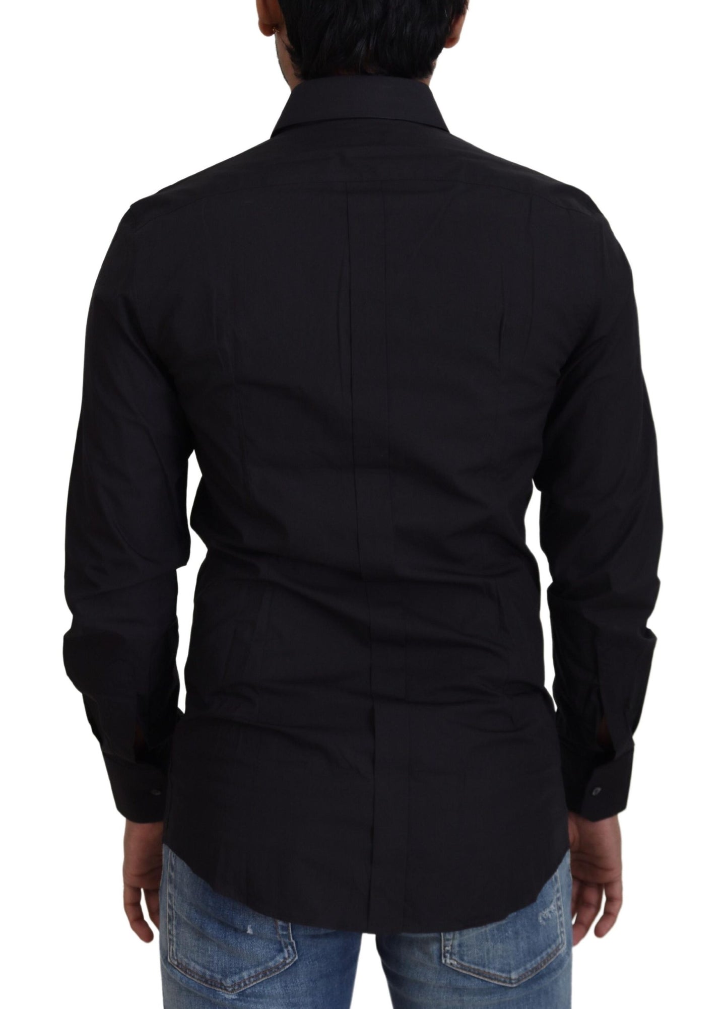 Schwarzes Slim Fit-Hemd aus Baumwolle mit GOLD-Print