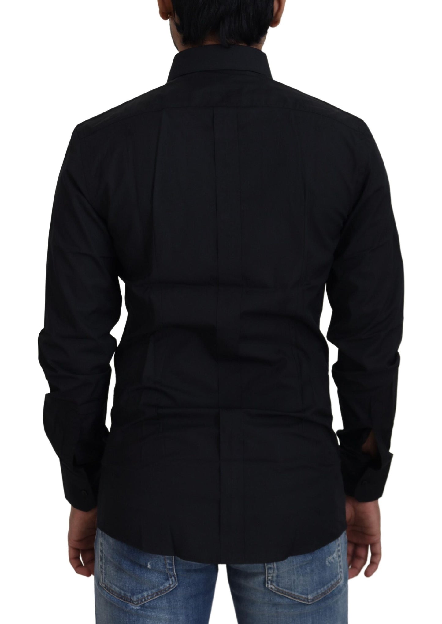 Schwarzes Slim Fit-Hemd aus Baumwolle mit GOLD-Print