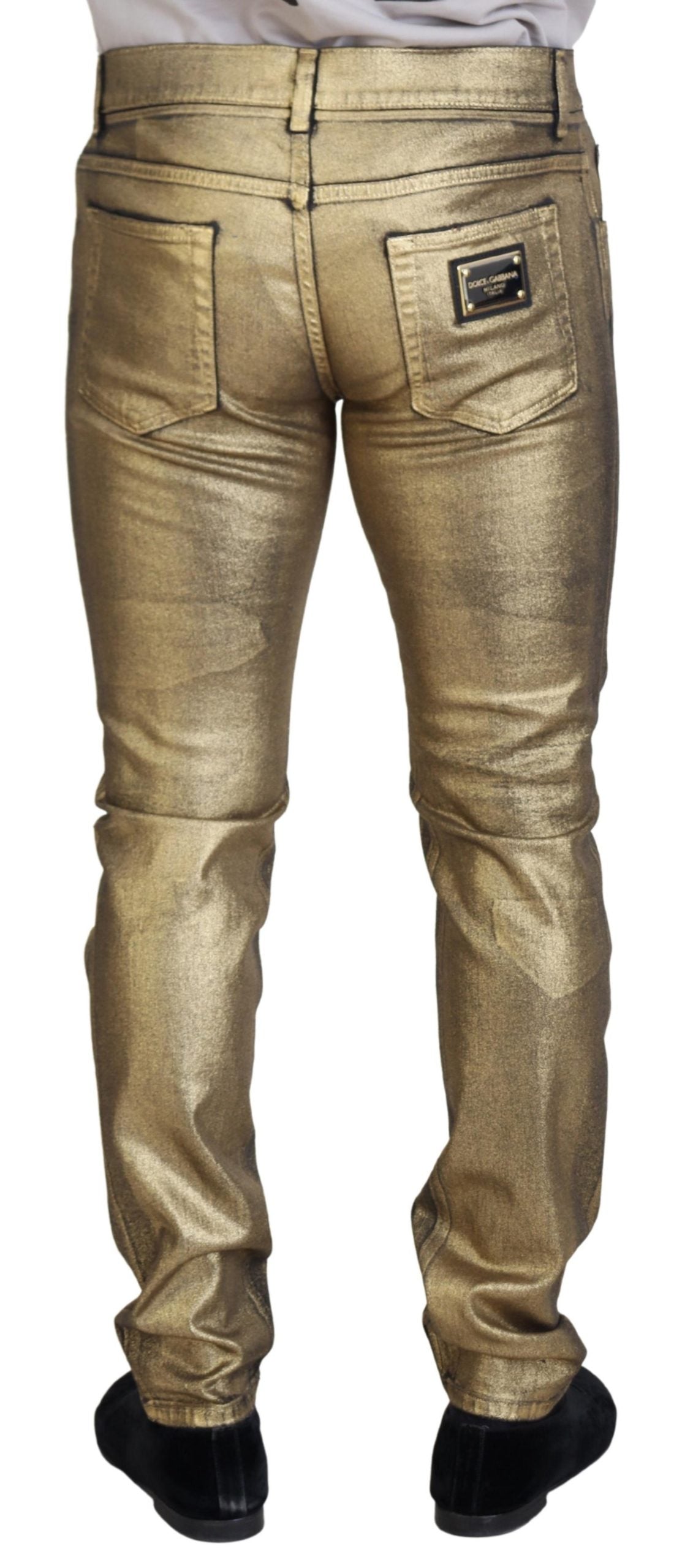 Goldfarbene, zerfetzte Skinny-Jeans aus Baumwolle für Herren