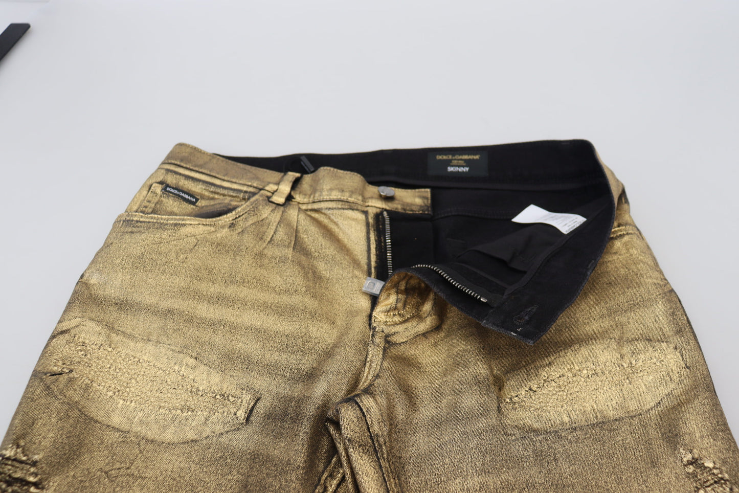 Goldfarbene, zerfetzte Skinny-Jeans aus Baumwolle für Herren