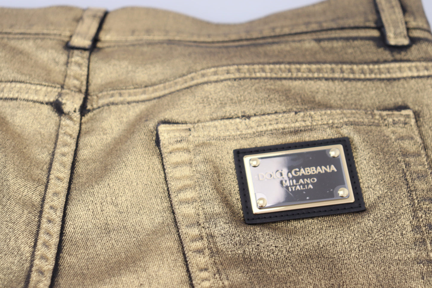 Goldfarbene, zerfetzte Skinny-Jeans aus Baumwolle für Herren