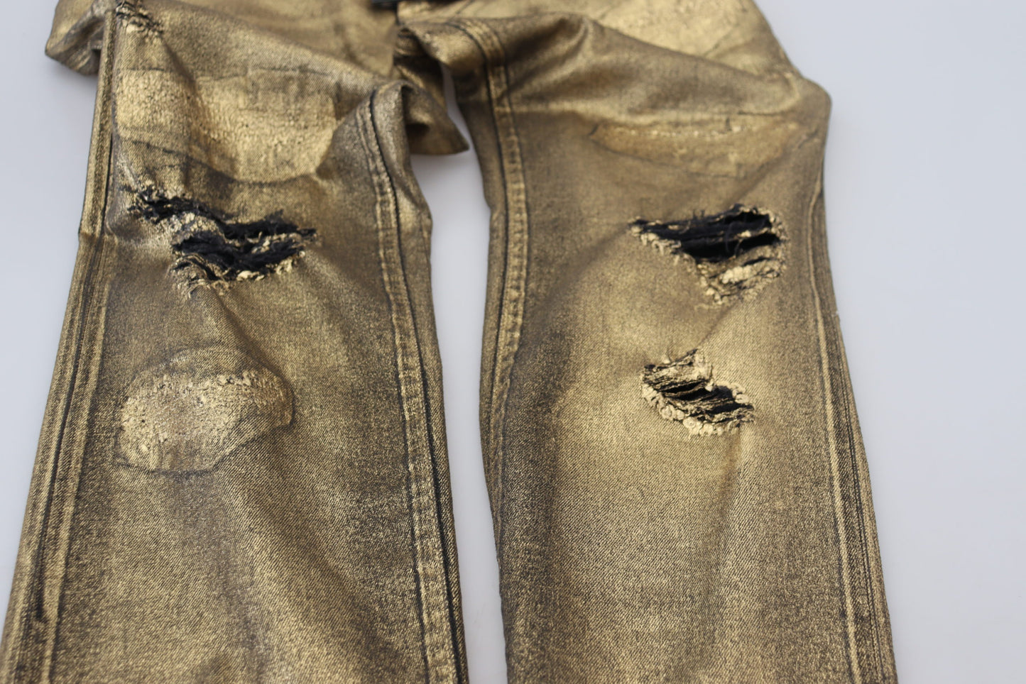 Goldfarbene, zerfetzte Skinny-Jeans aus Baumwolle für Herren