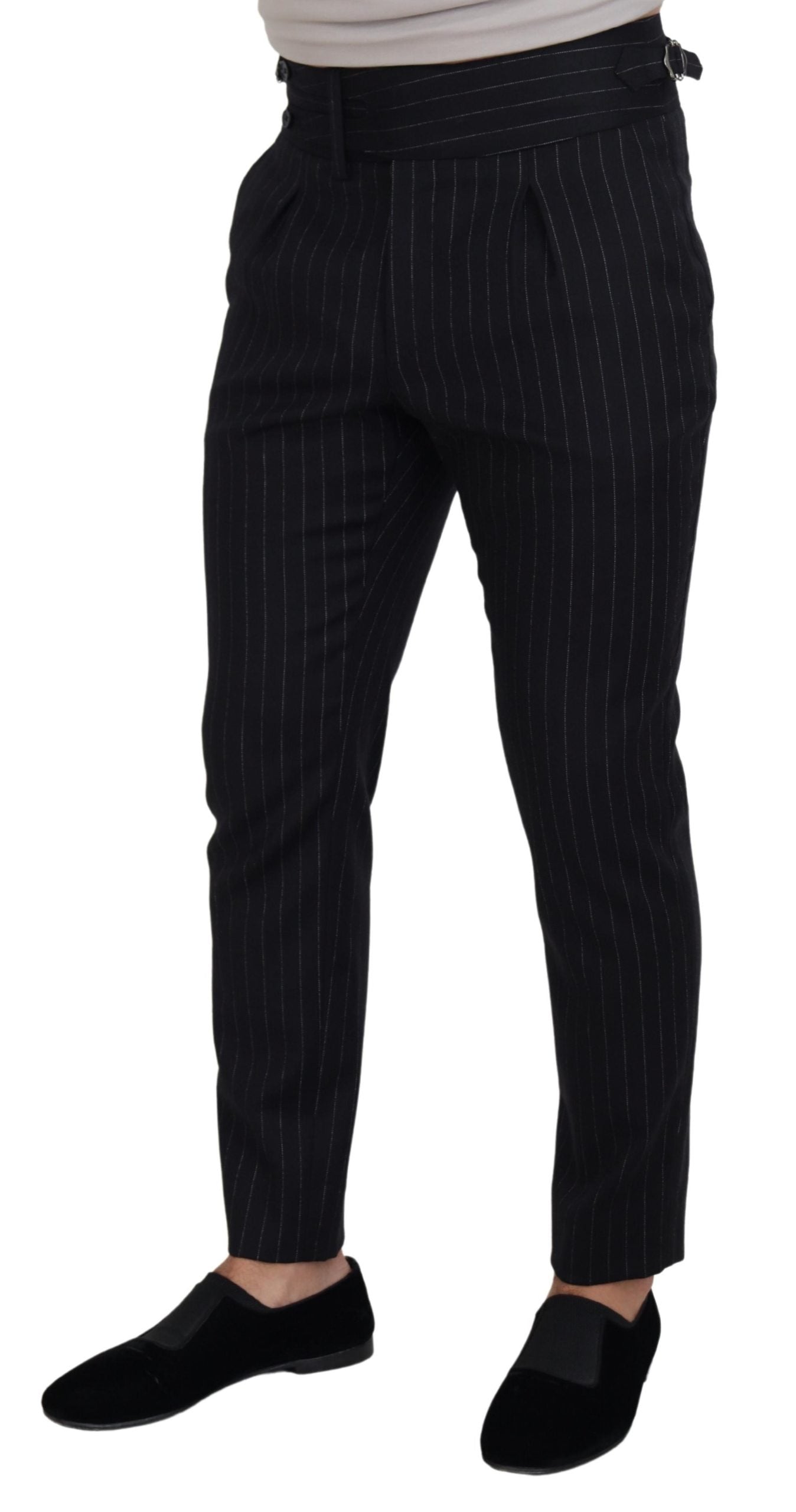 Schwarze Chinohose aus Wolle mit Streifen