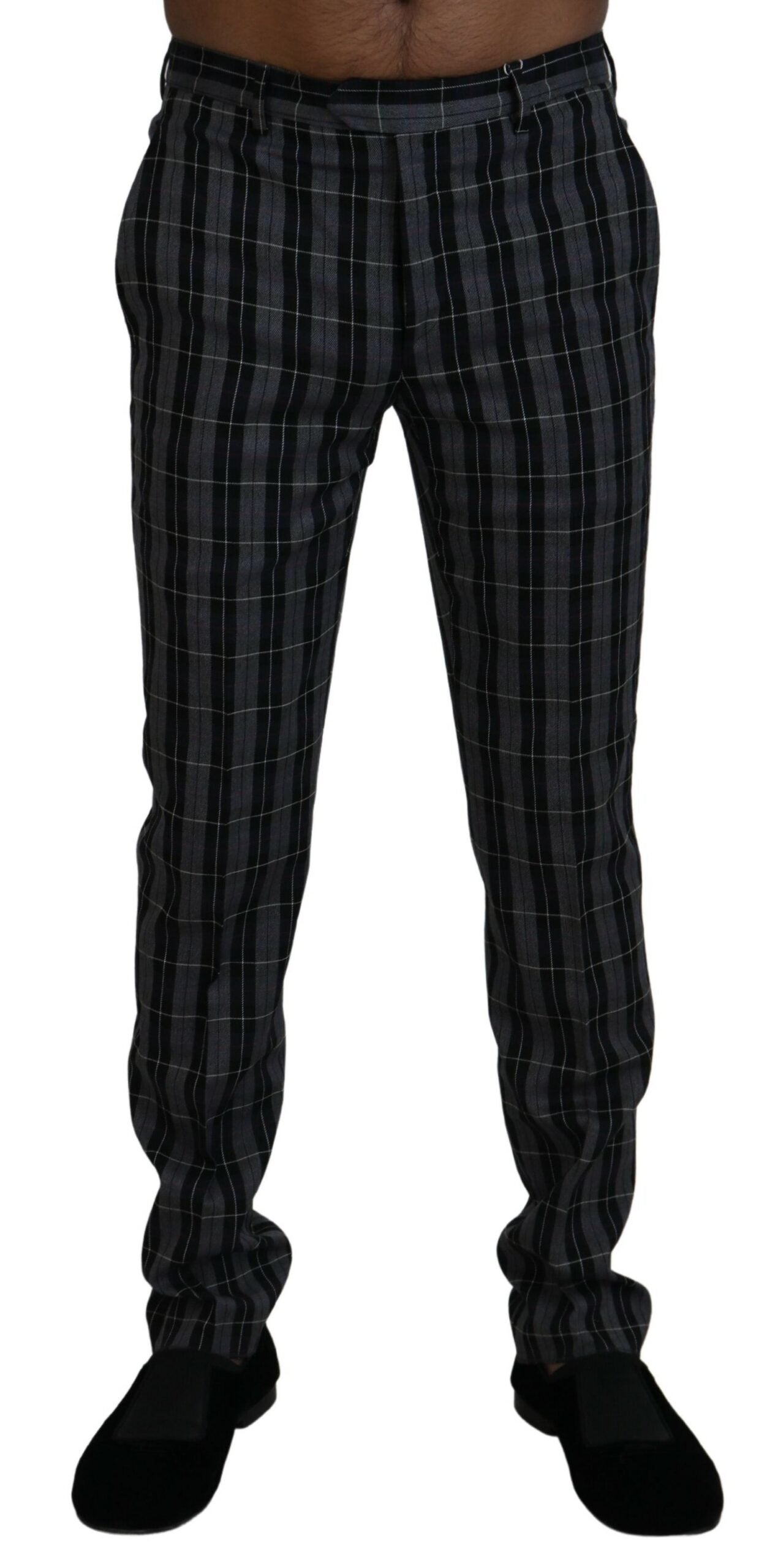 Grau karierte Slim Fit Herrenhose