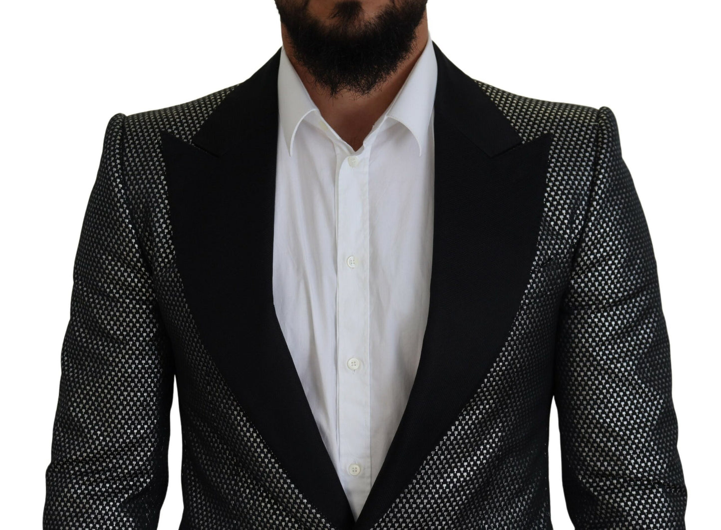 Schwarz-silberner Slim Fit Jacquard-Blazer