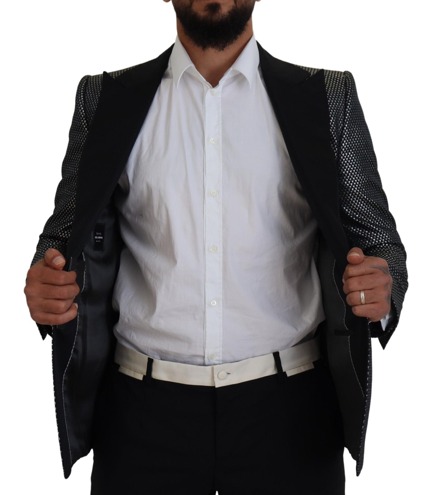Schwarz-silberner Slim Fit Jacquard-Blazer