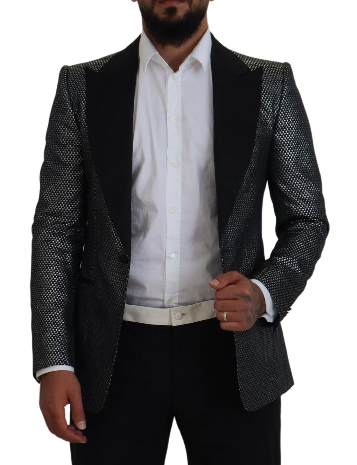 Schwarz-silberner Slim Fit Jacquard-Blazer