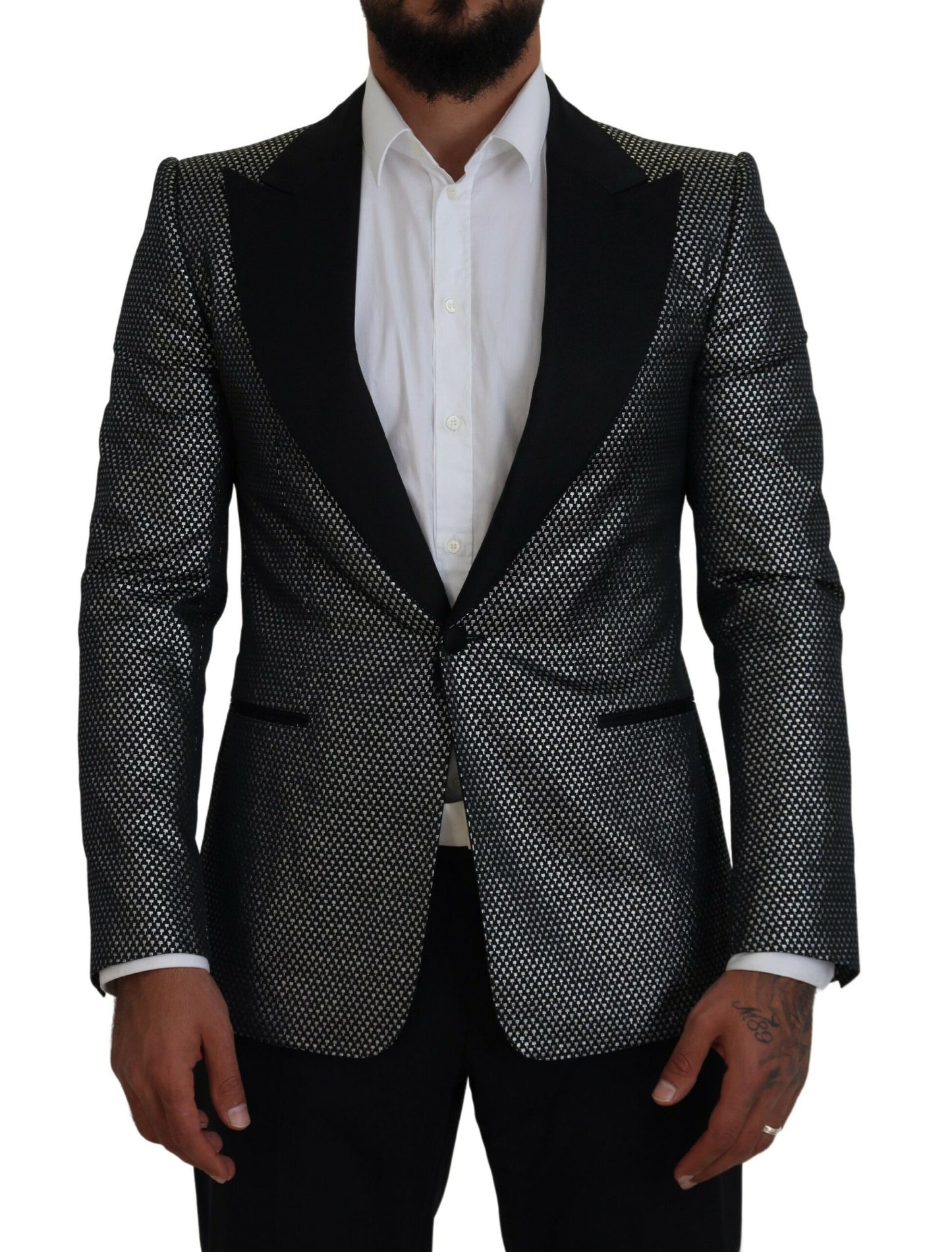 Schwarz-silberner Slim Fit Jacquard-Blazer