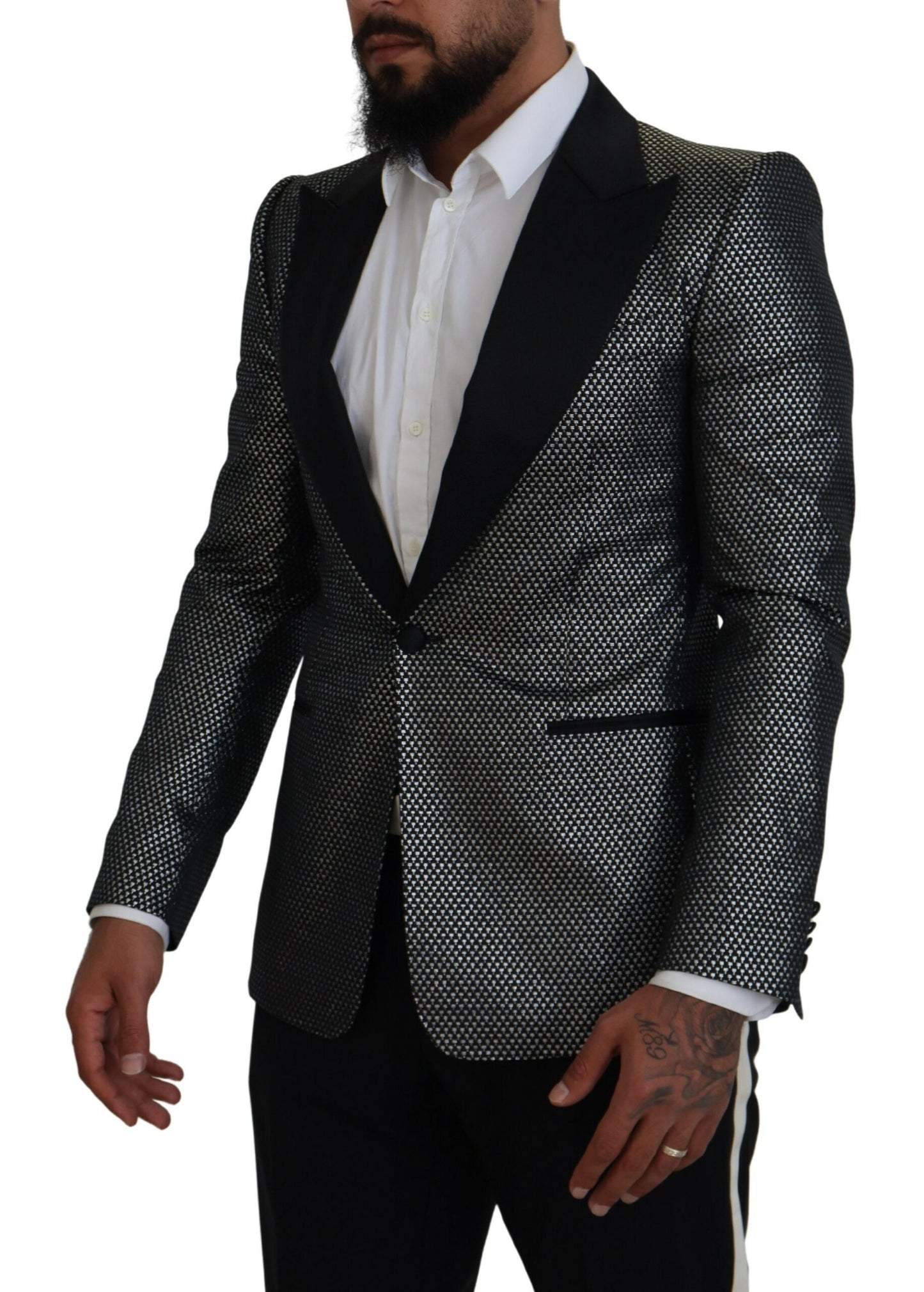 Schwarz-silberner Slim Fit Jacquard-Blazer