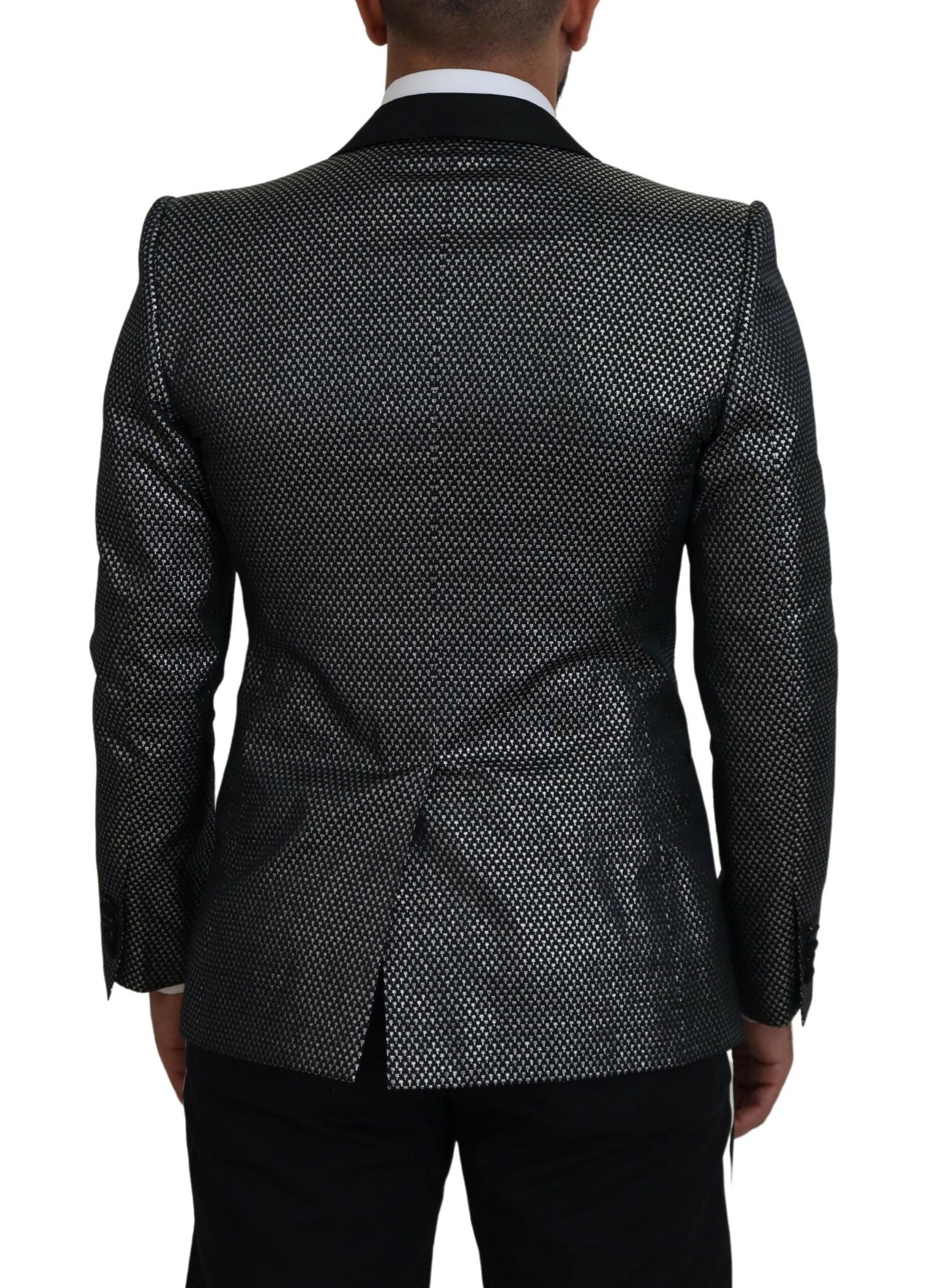 Schwarz-silberner Slim Fit Jacquard-Blazer