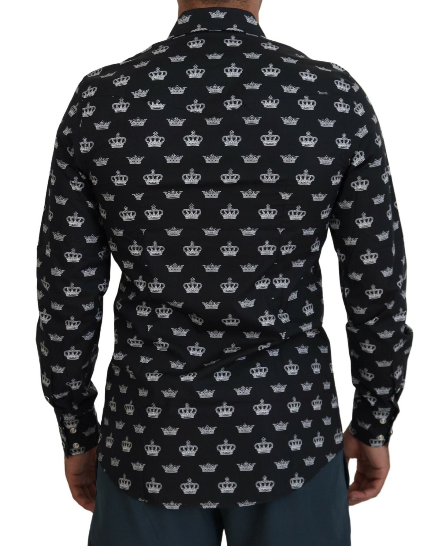 Schwarzes, schmales Hemd mit Kronen-Print in Gold