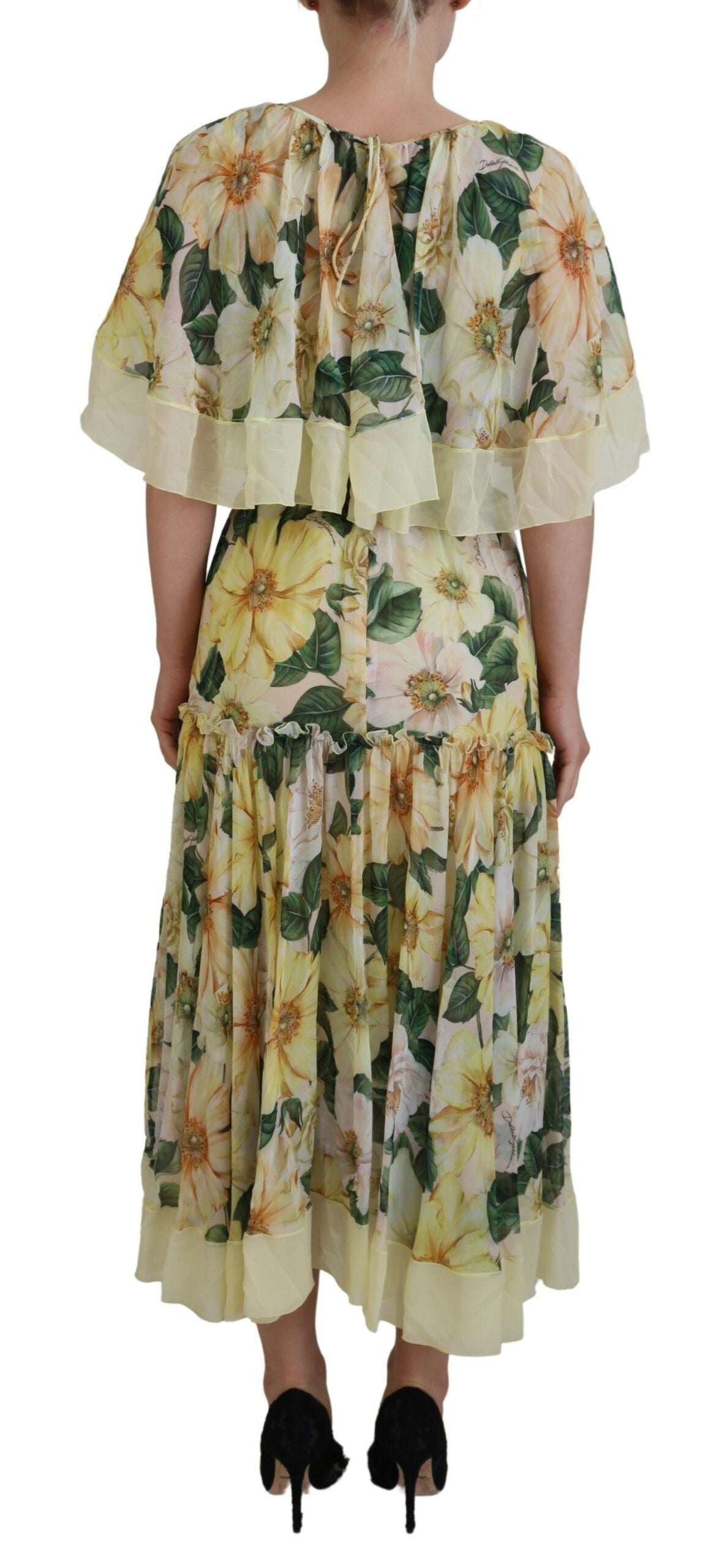 Mehrfarbiges langes Maxikleid aus Seide mit Blumendruck