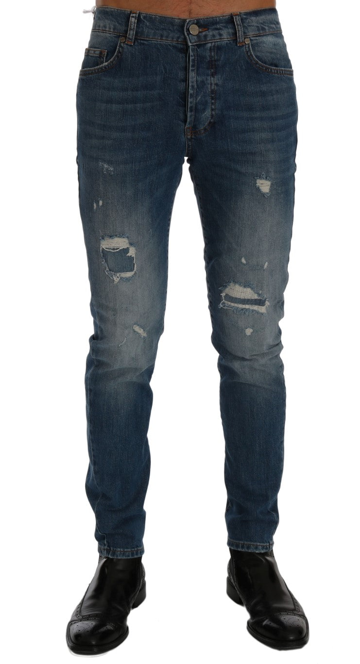 Blau verwaschene, zerrissene Dunfermile Slim Fit Jeans