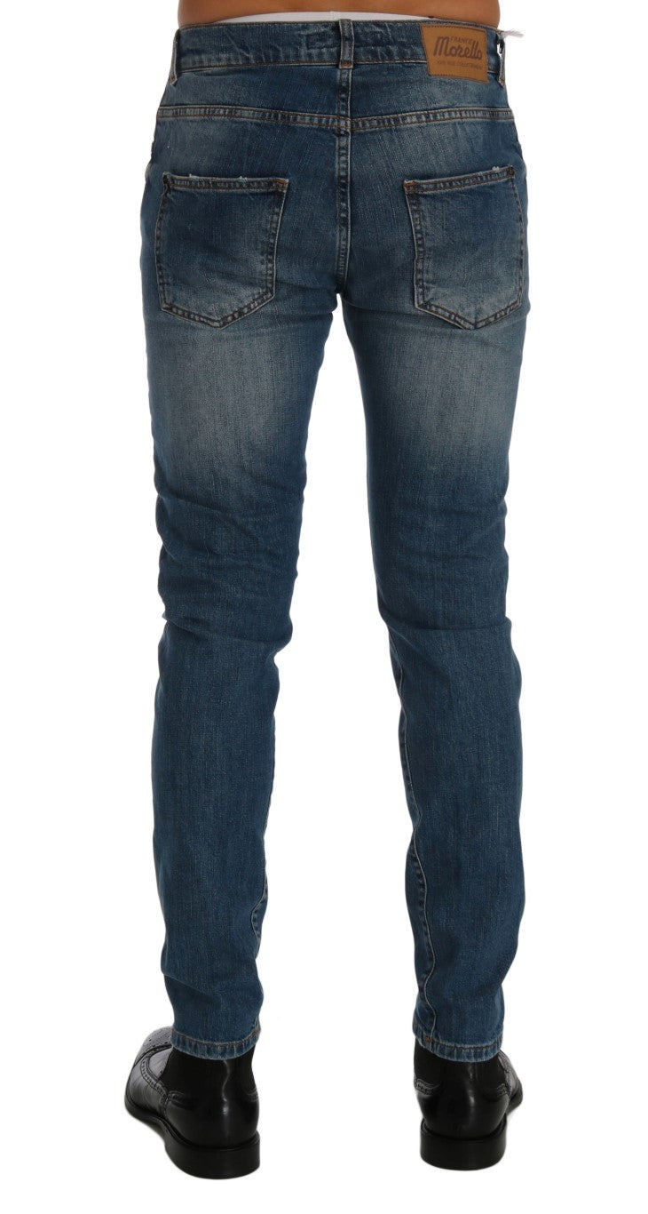 Blau verwaschene, zerrissene Dunfermile Slim Fit Jeans