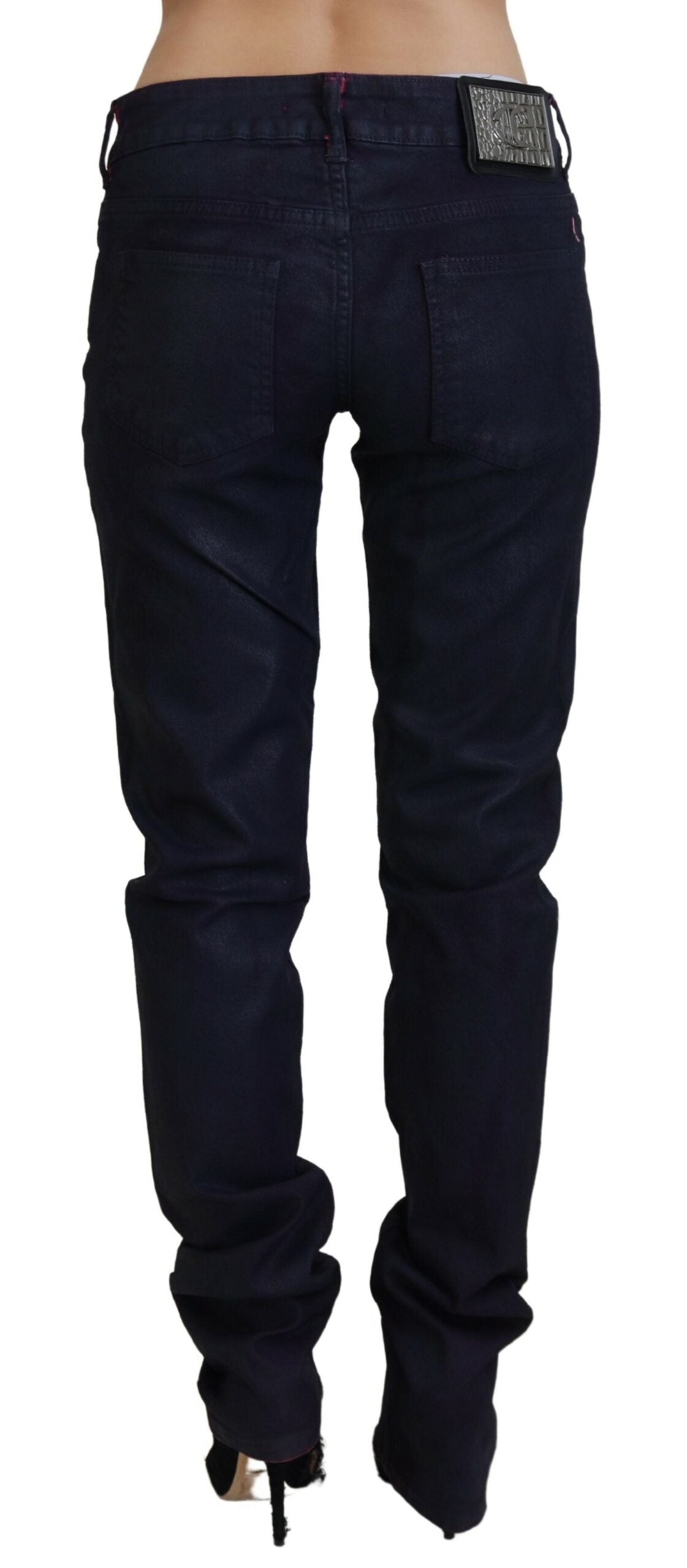 Schwarze, schmal geschnittene Damen-Jeans mit niedriger Taille