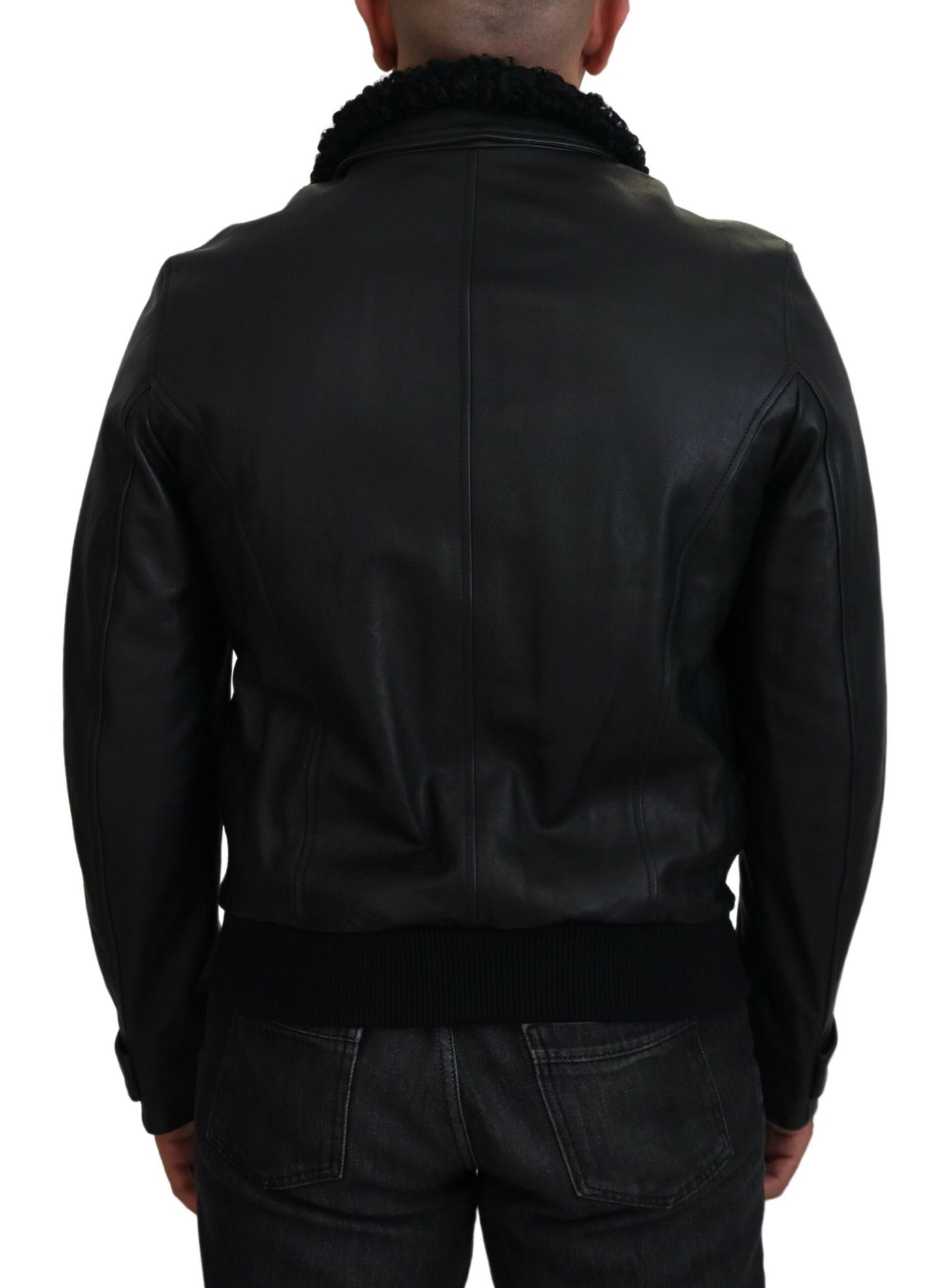 Schwarze Herrenmanteljacke aus Lammleder mit Kragen