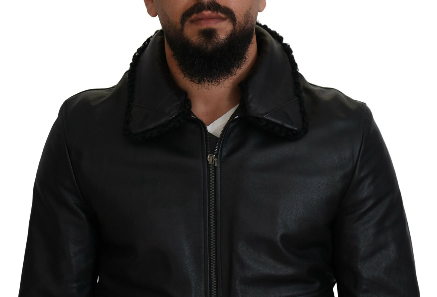Schwarze Herrenmanteljacke aus Lammleder mit Kragen