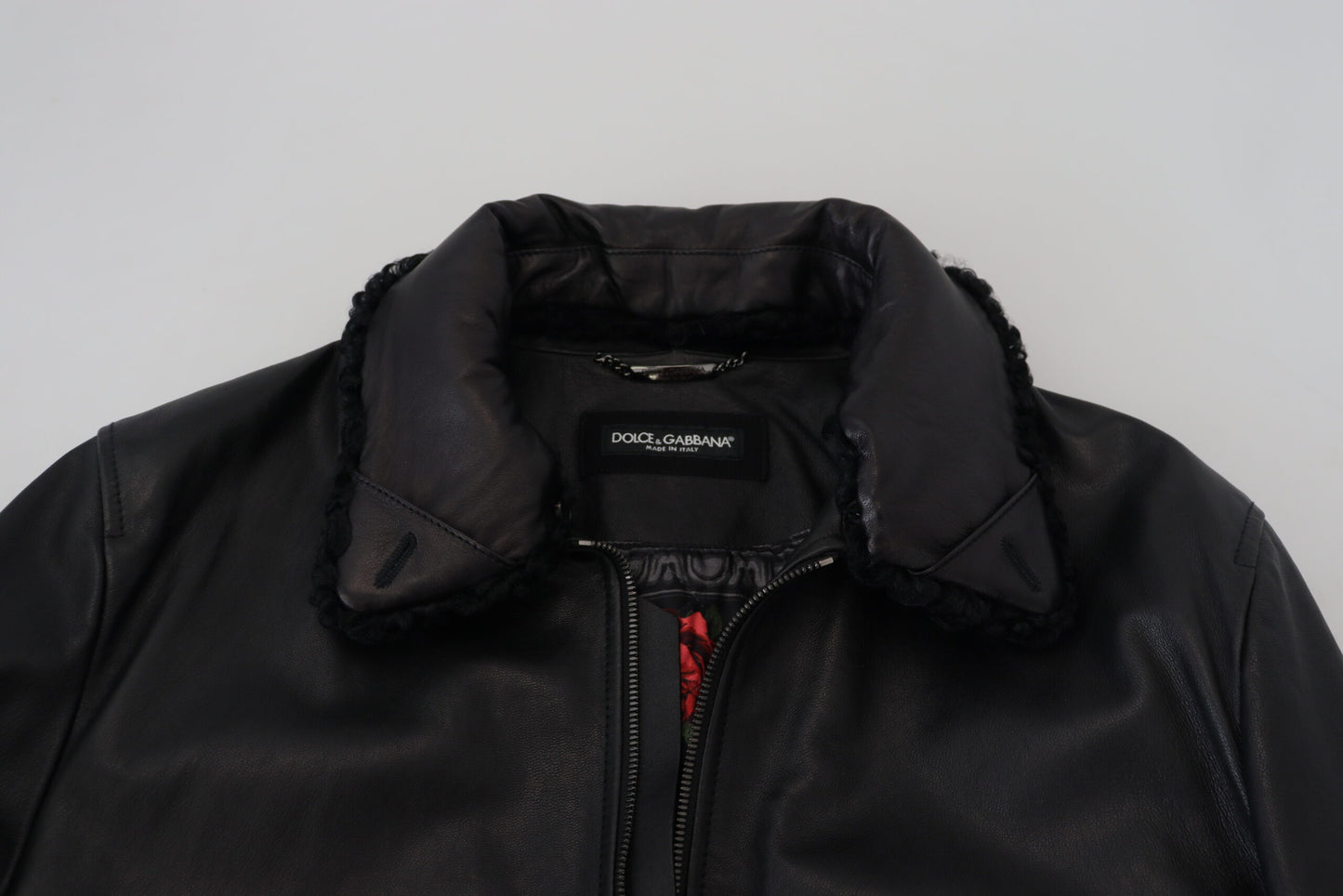 Schwarze Herrenmanteljacke aus Lammleder mit Kragen