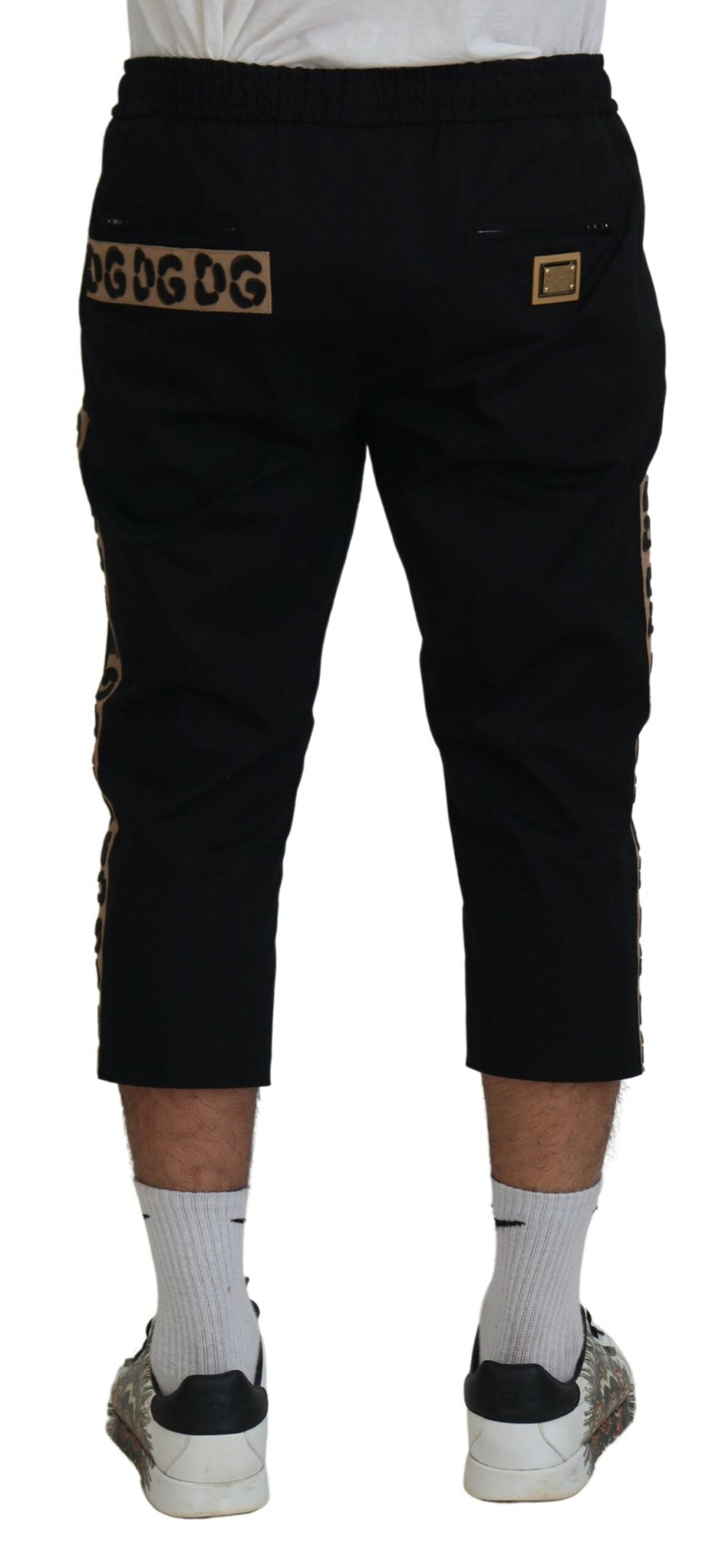 Schwarze, verkürzte Hose aus Baumwolle mit elastischem Bund und DG-Logo