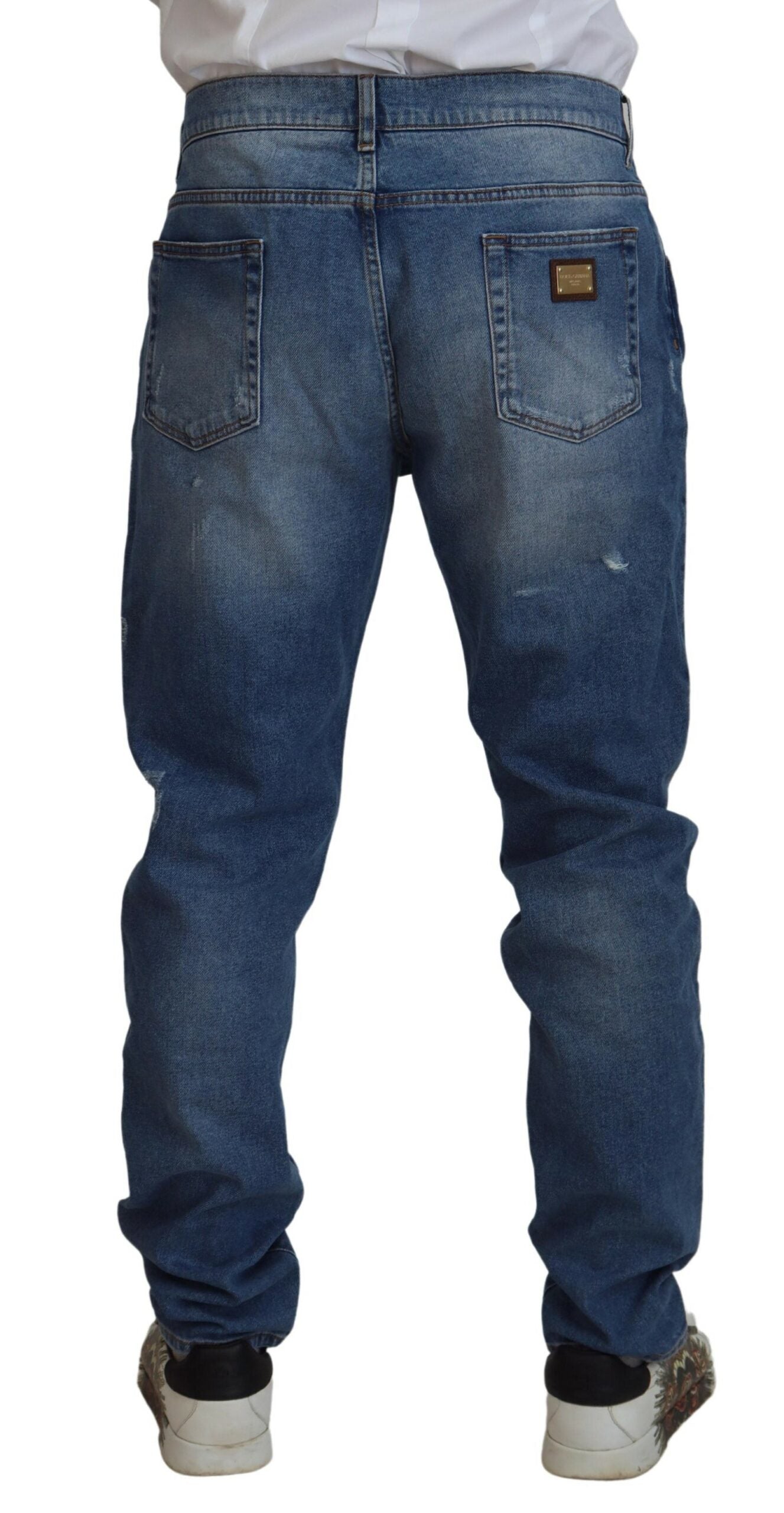 Blau verwaschene Skinny-Jeans aus Baumwolldenim