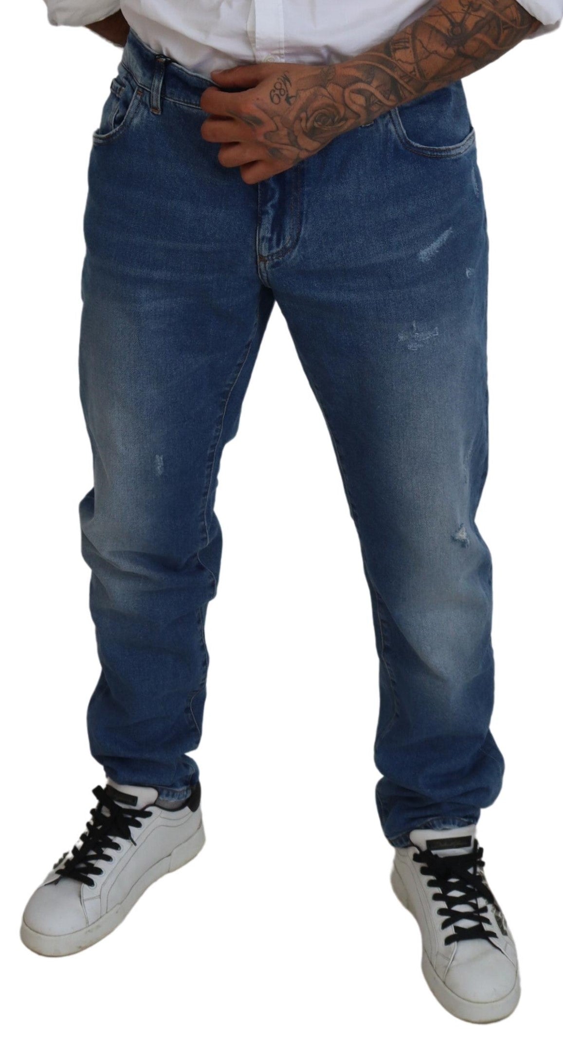 Blau verwaschene Skinny-Jeans aus Baumwolldenim