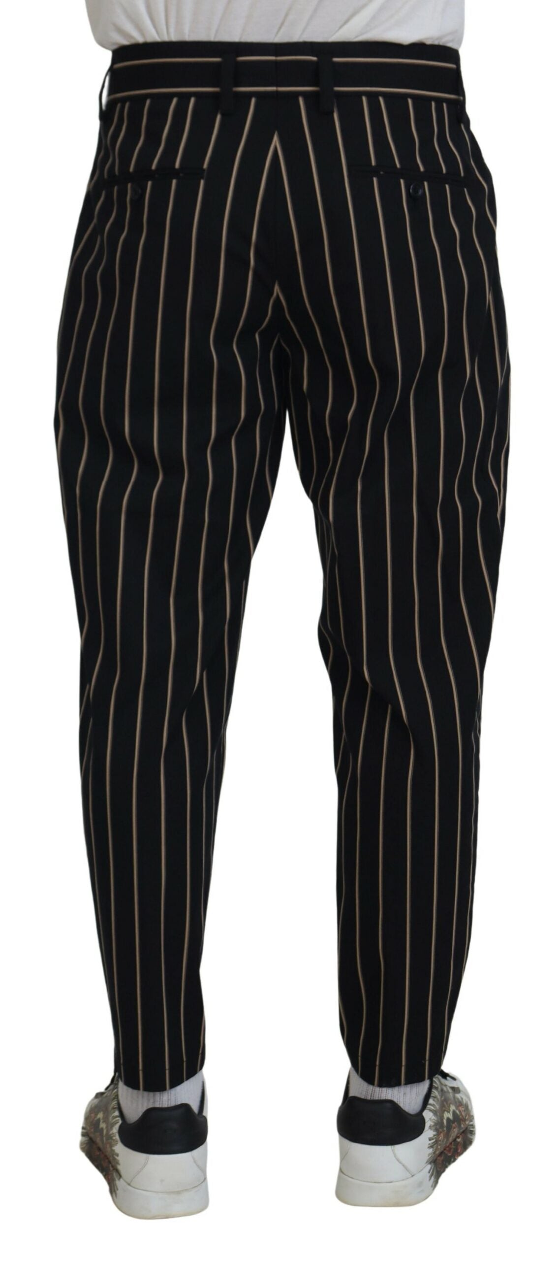 Schwarz-beige gestreifte Baumwoll-Stretchhose