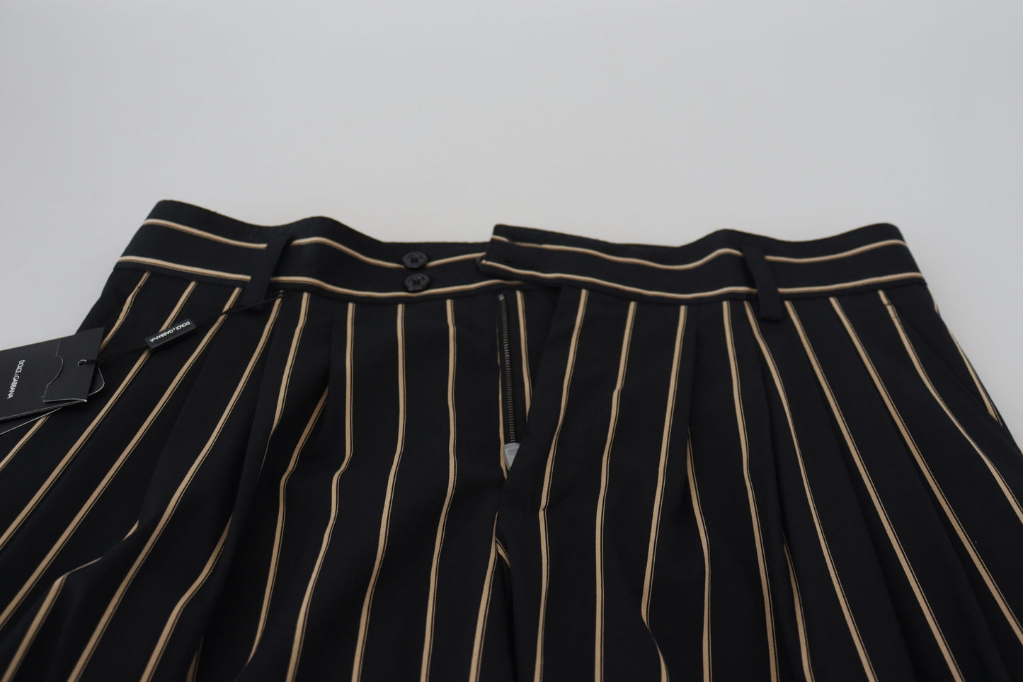 Schwarz-beige gestreifte Baumwoll-Stretchhose