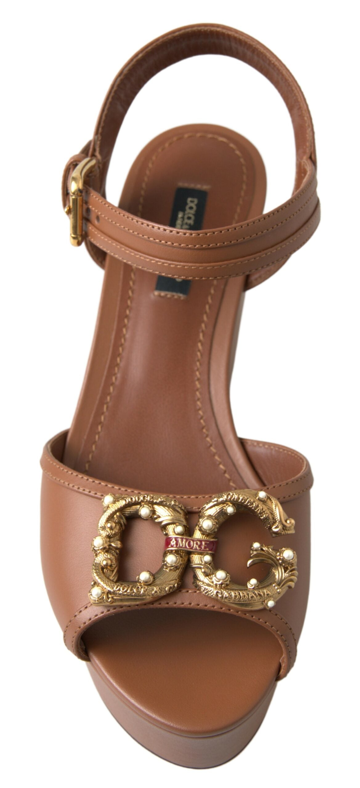 Braune Leder AMORE Keilsandalen Schuhe
