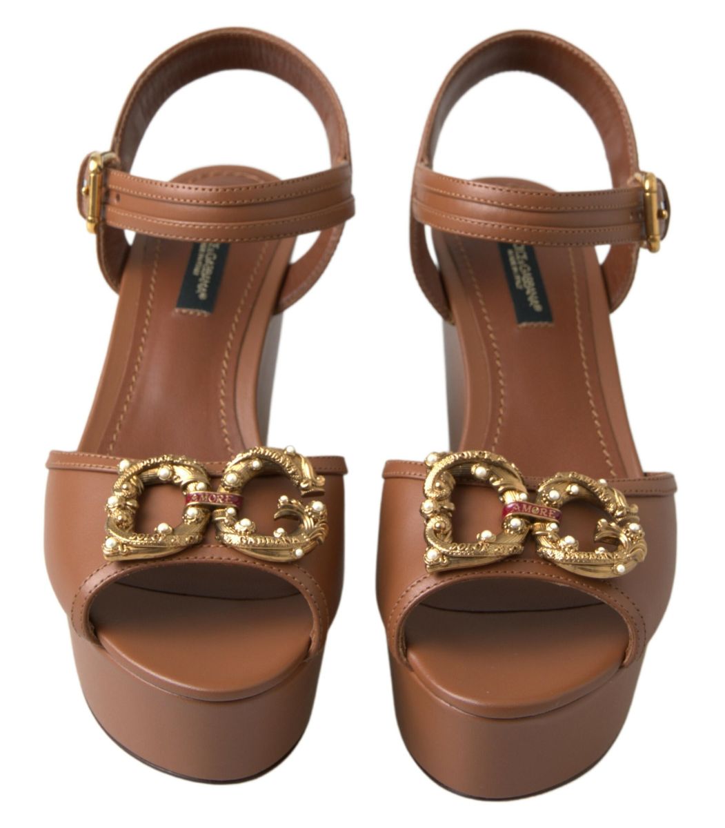 Braune Leder AMORE Keilsandalen Schuhe