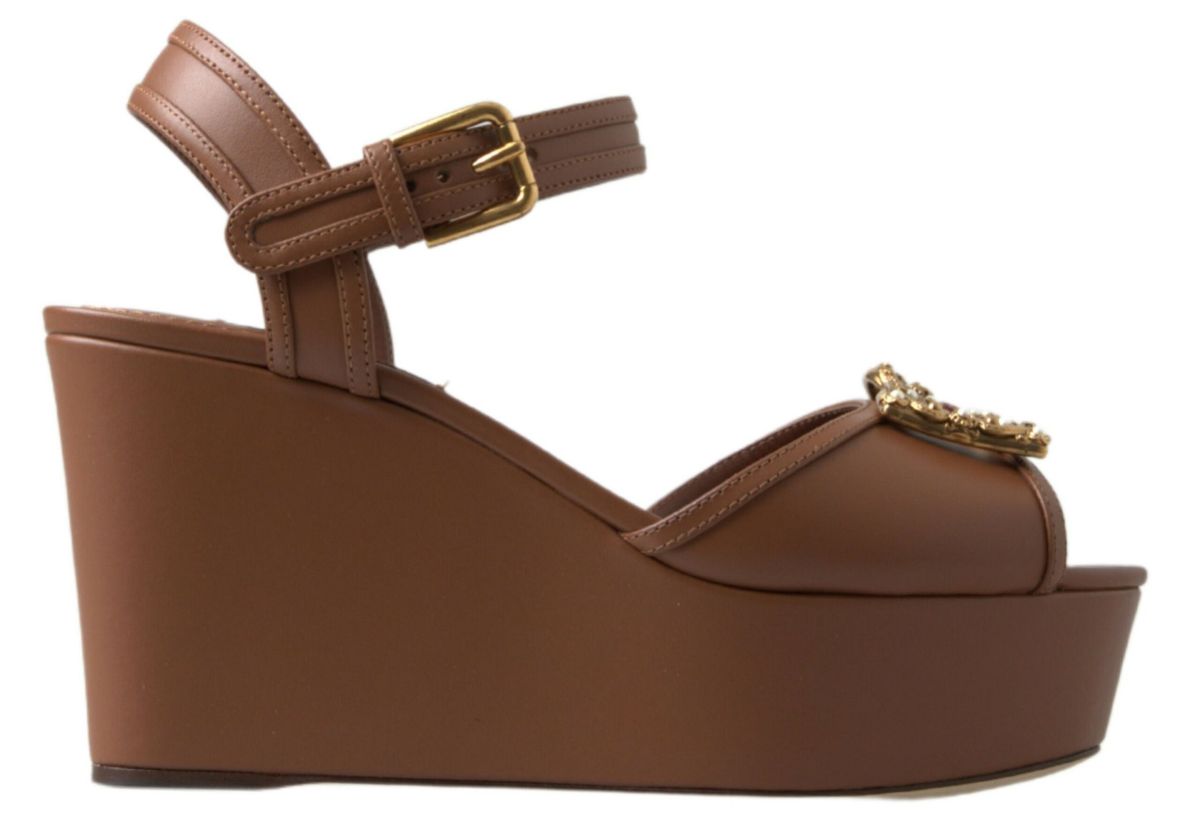 Braune Leder AMORE Keilsandalen Schuhe