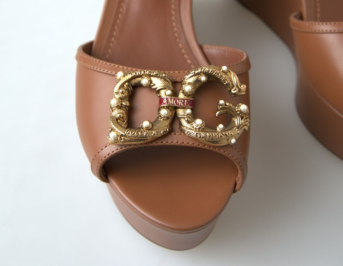 Braune Leder AMORE Keilsandalen Schuhe